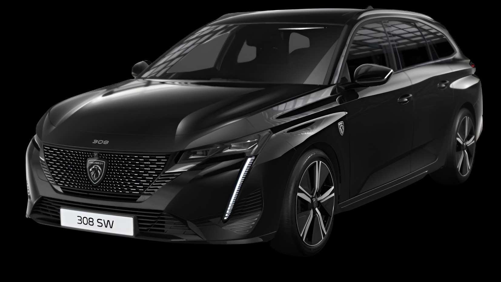 Schräge Frontansicht eines Peugeot 308, freigestellt