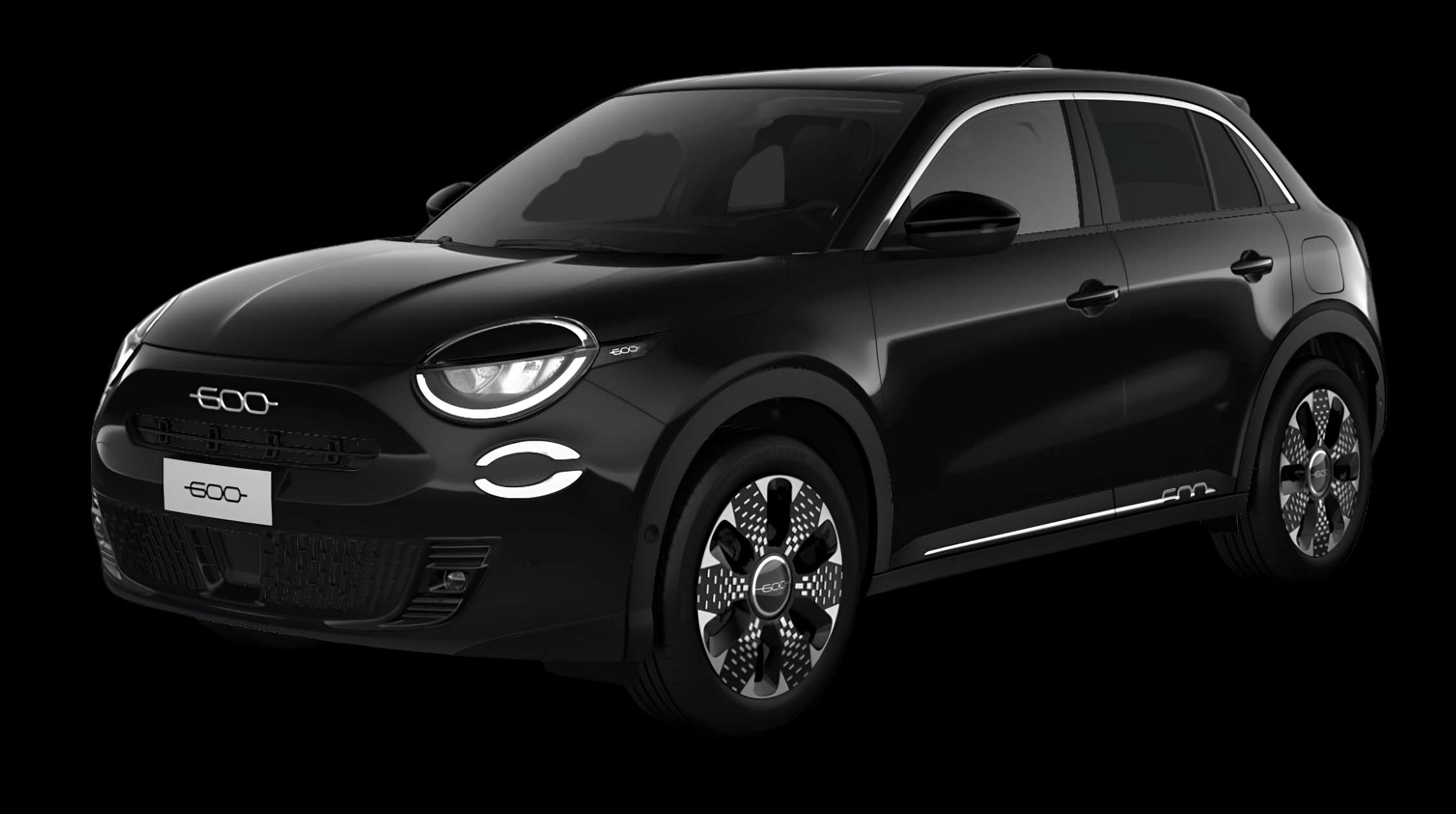 Schräge Frontansicht auf einen Fiat 600, freigestellt