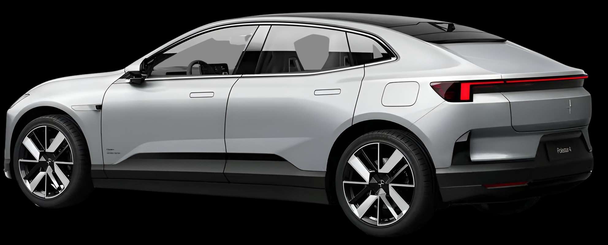 Schräge Heckansicht eines Polestar 4, freigestellt