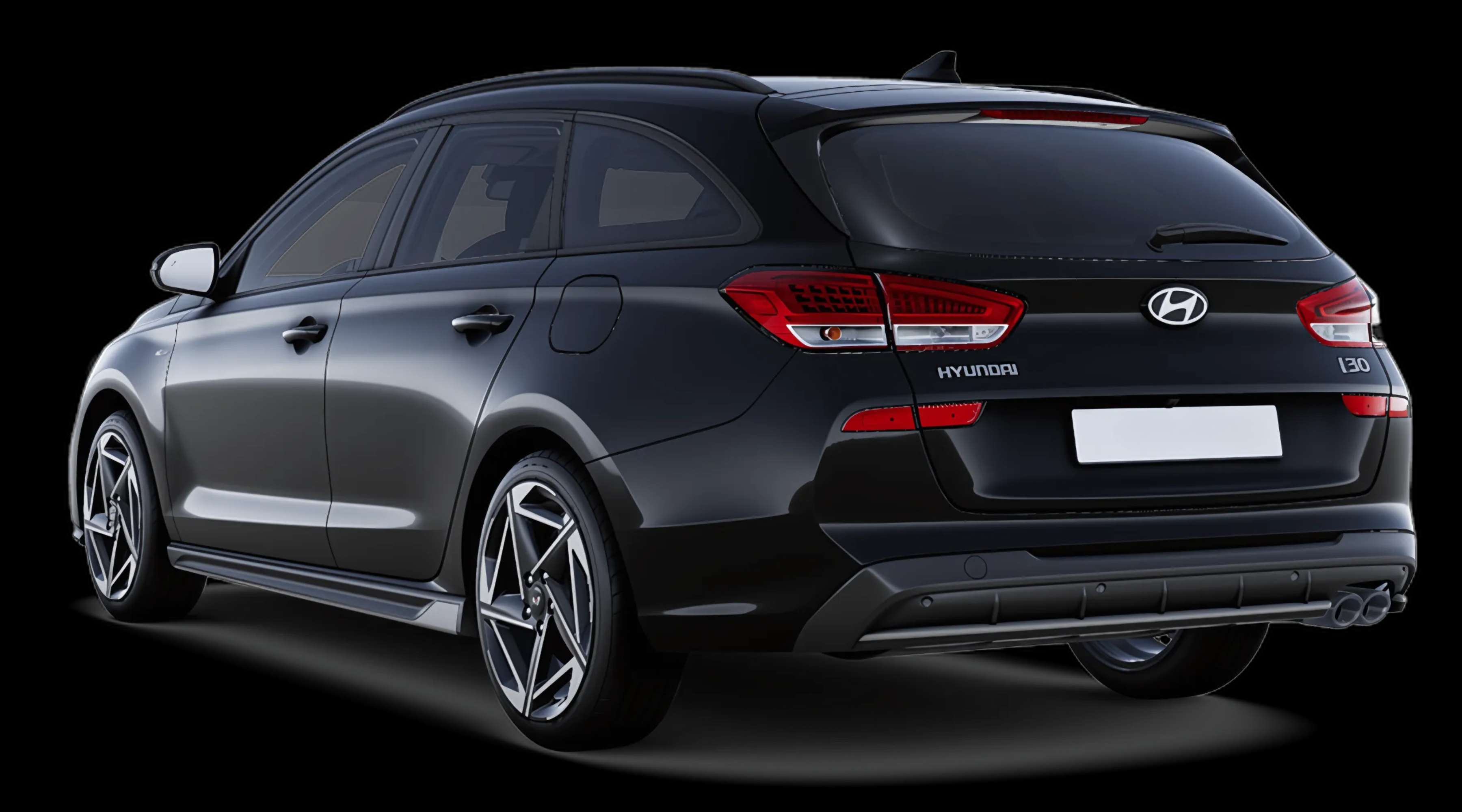 Schräge Heckansicht eines Hyundai i30, freigestellt