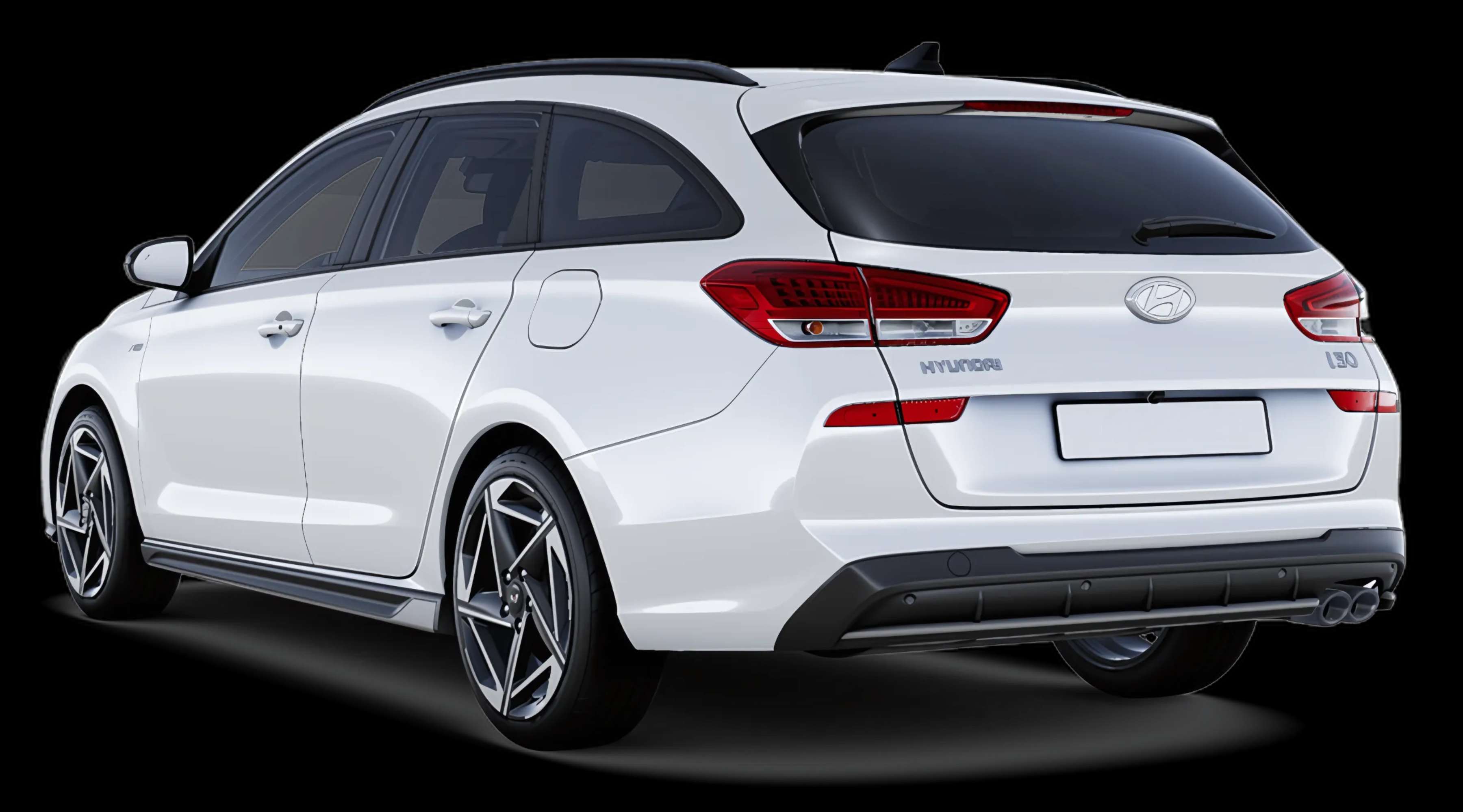 Schräge Heckansicht eines Hyundai i30, freigestellt