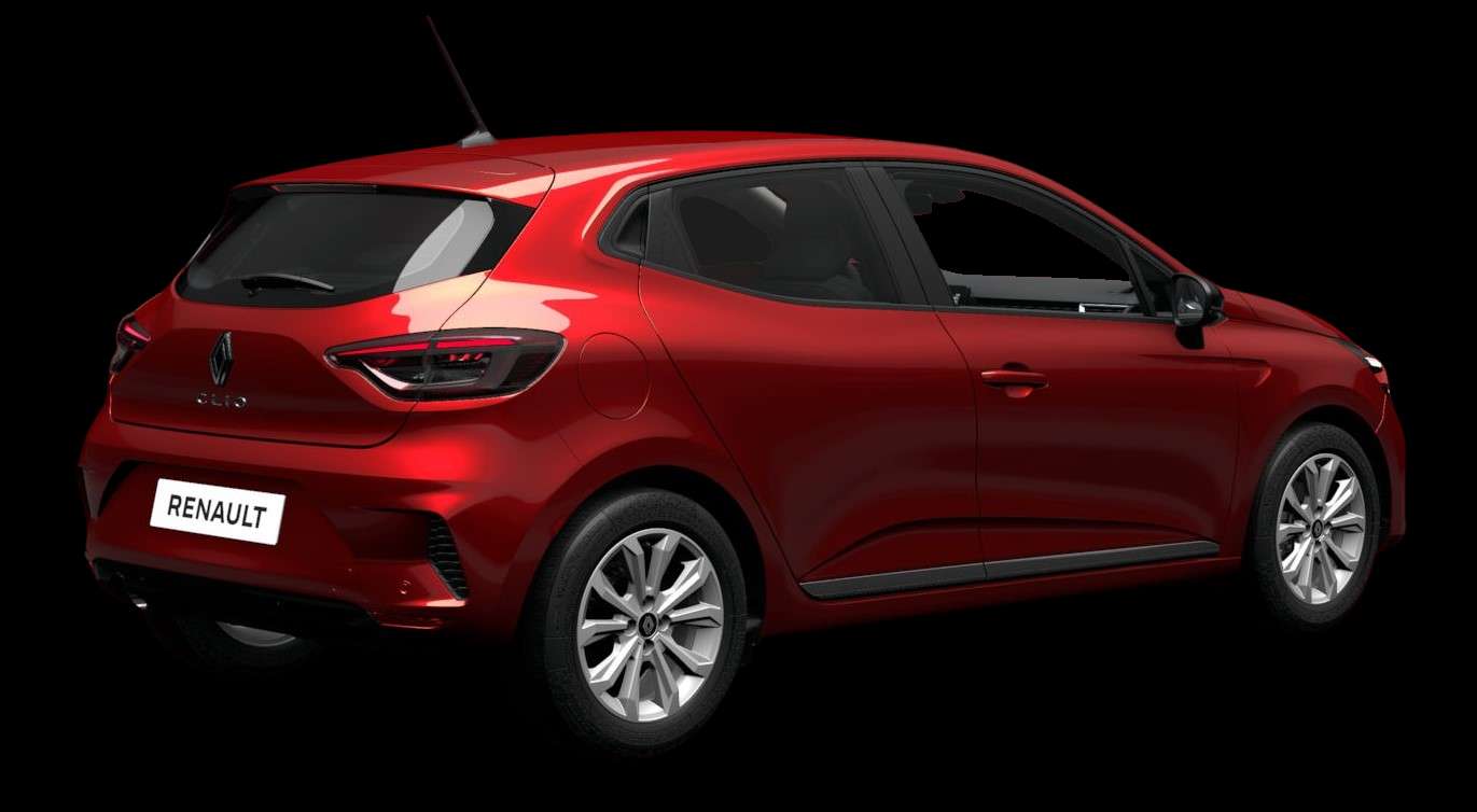 Schräge Heckansicht eines Renault Clio, freigestellt