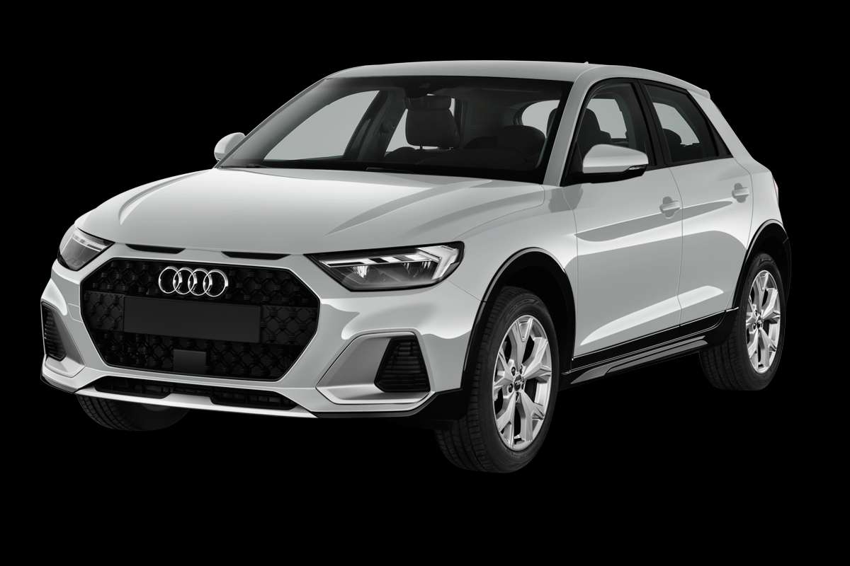 Schräge Frontansicht auf einen Audi A1, freigestellt