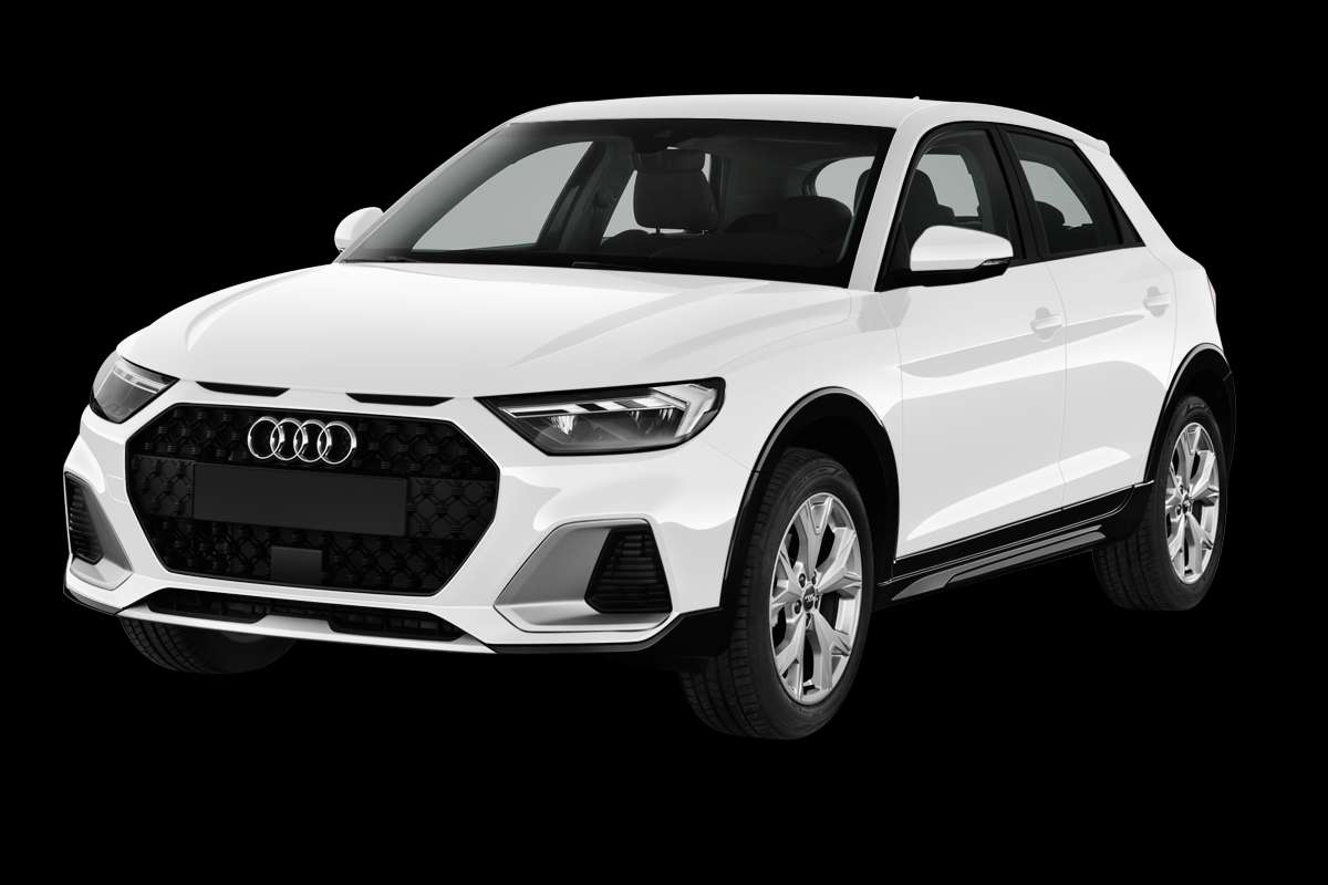 Schräge Frontansicht auf einen Audi A1, freigestellt