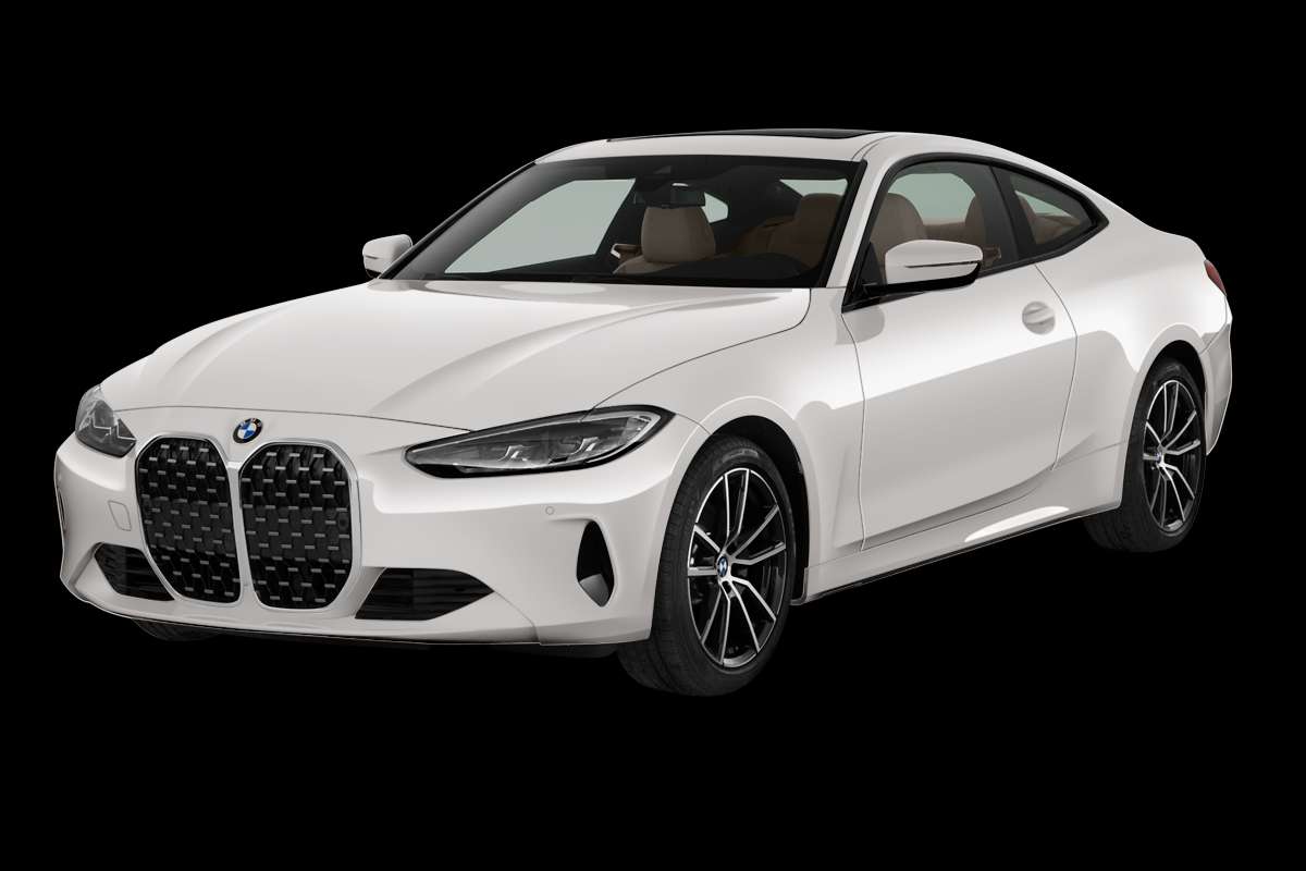 Schräge Frontansicht auf einen BMW 4er-Reihe, freigestellt