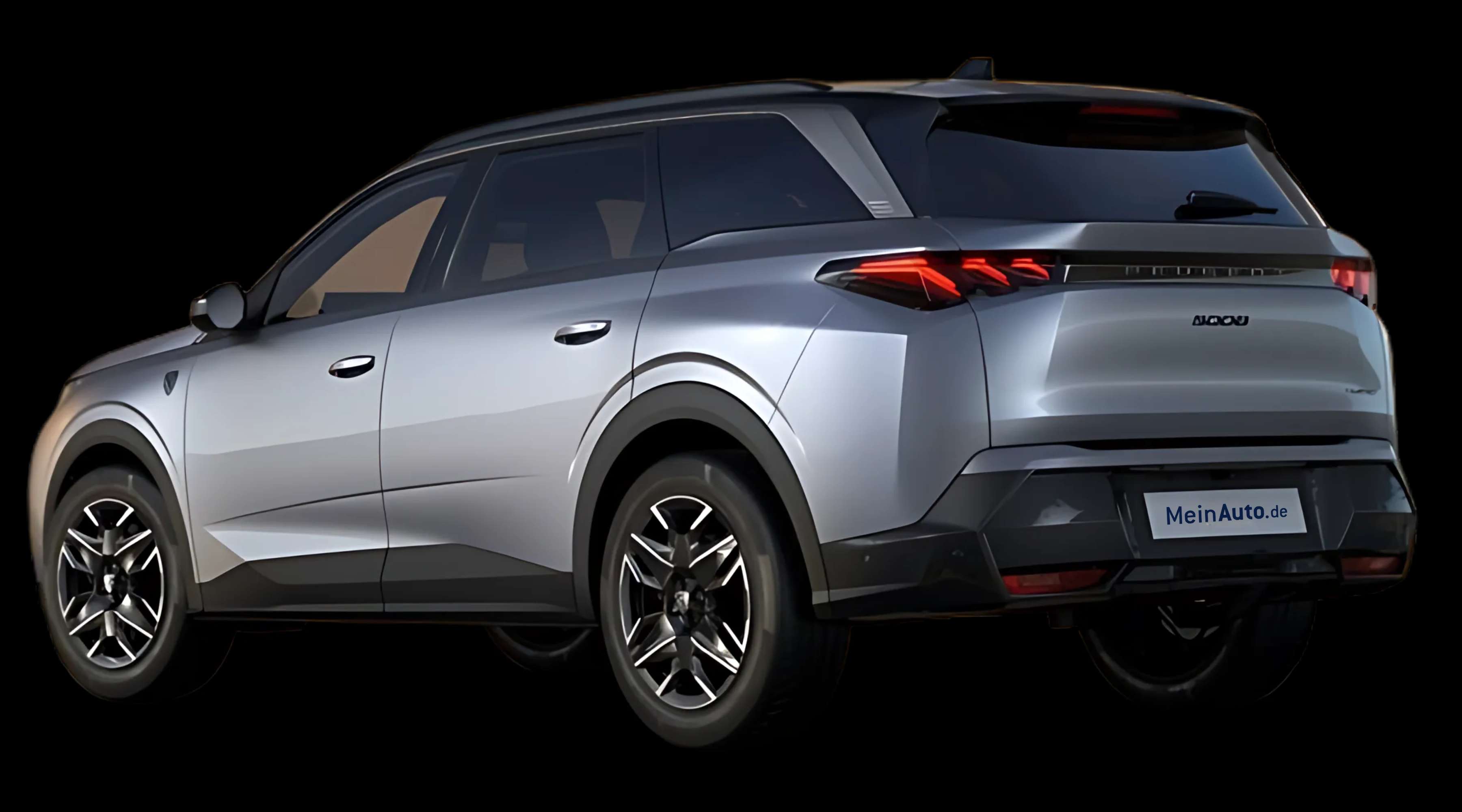 Schräge Heckansicht eines Peugeot 5008, freigestellt