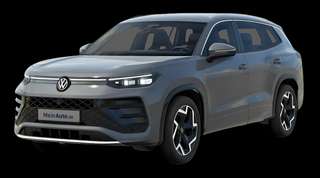 Schräge Frontansicht auf einen Volkswagen Tayron R-Line, freigestellt