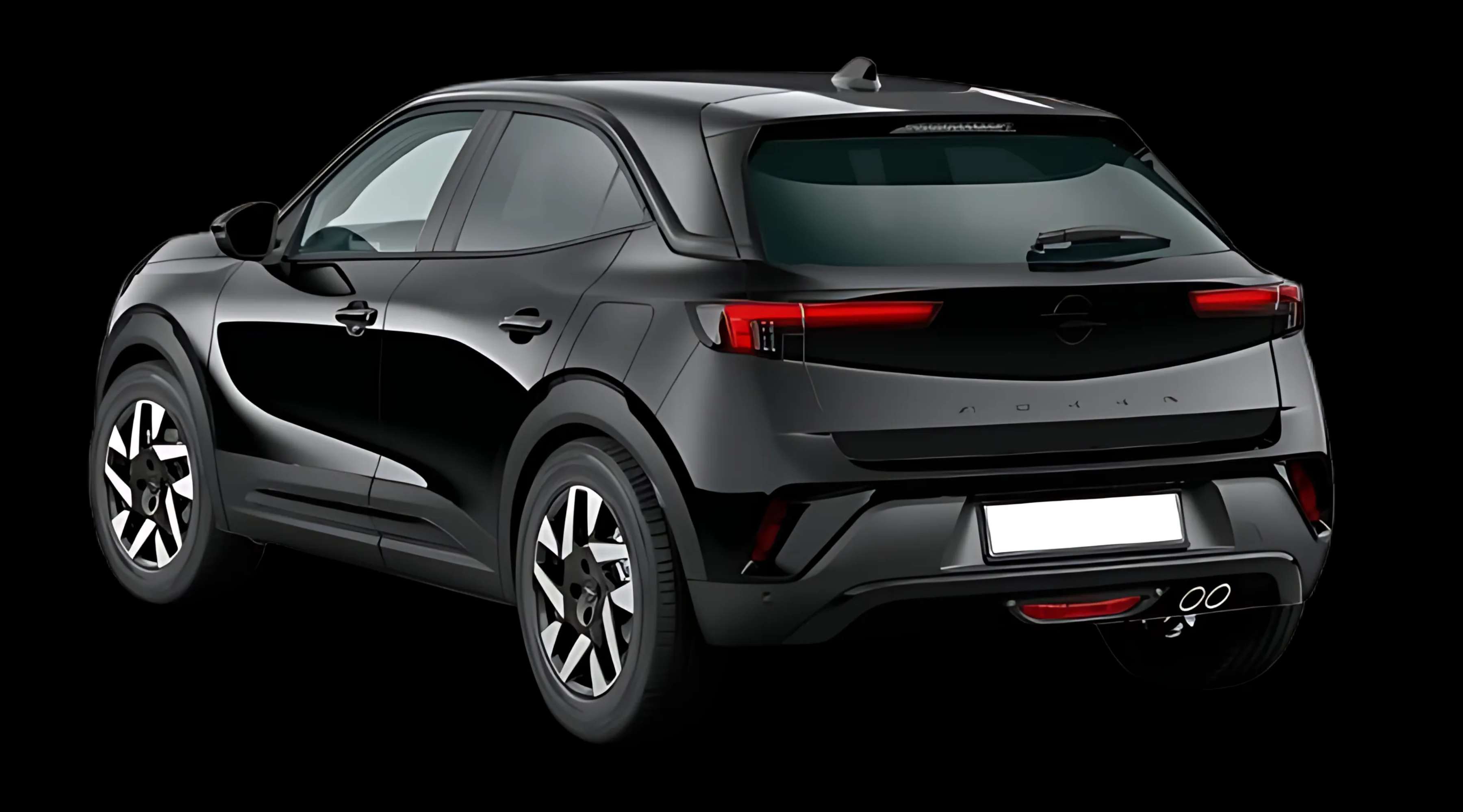Schräge Heckansicht auf einen Opel Mokka, freigestellt