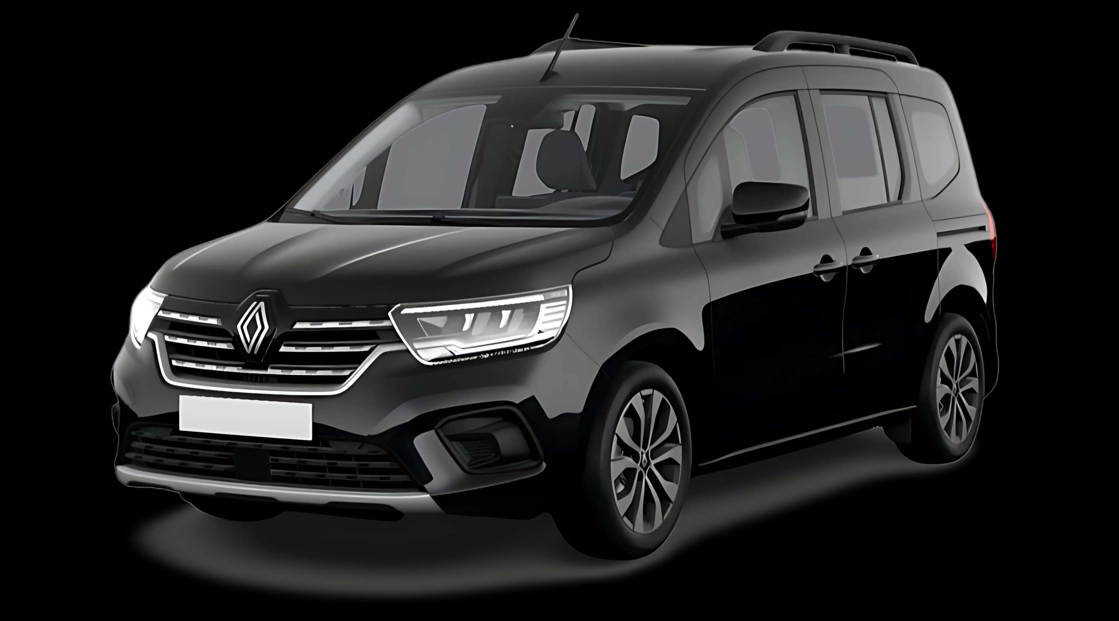 Schräge Frontansicht auf einen Renault Kangoo, freigestellt