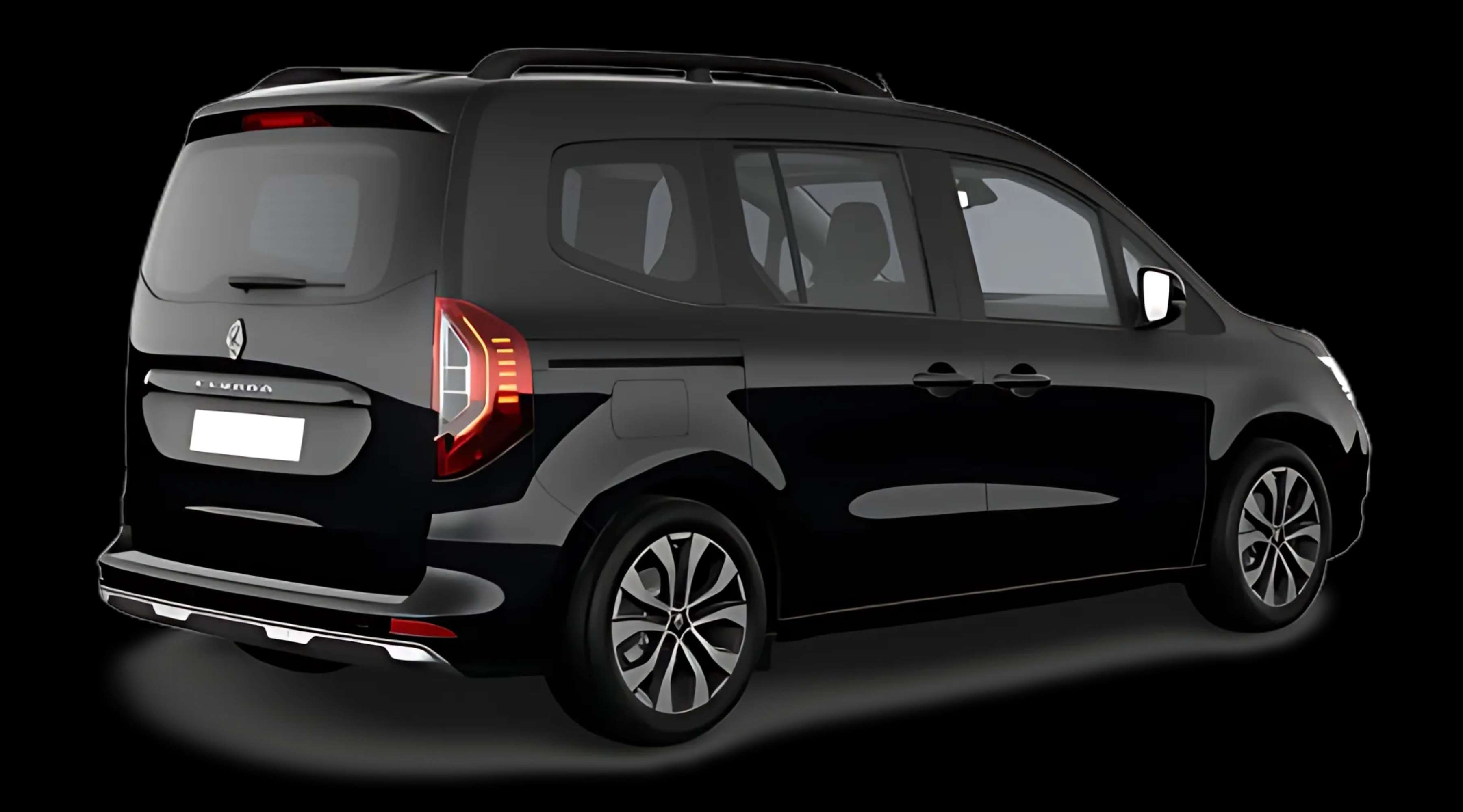 Schräge Heckansicht auf einen Renault Kangoo, freigestellt