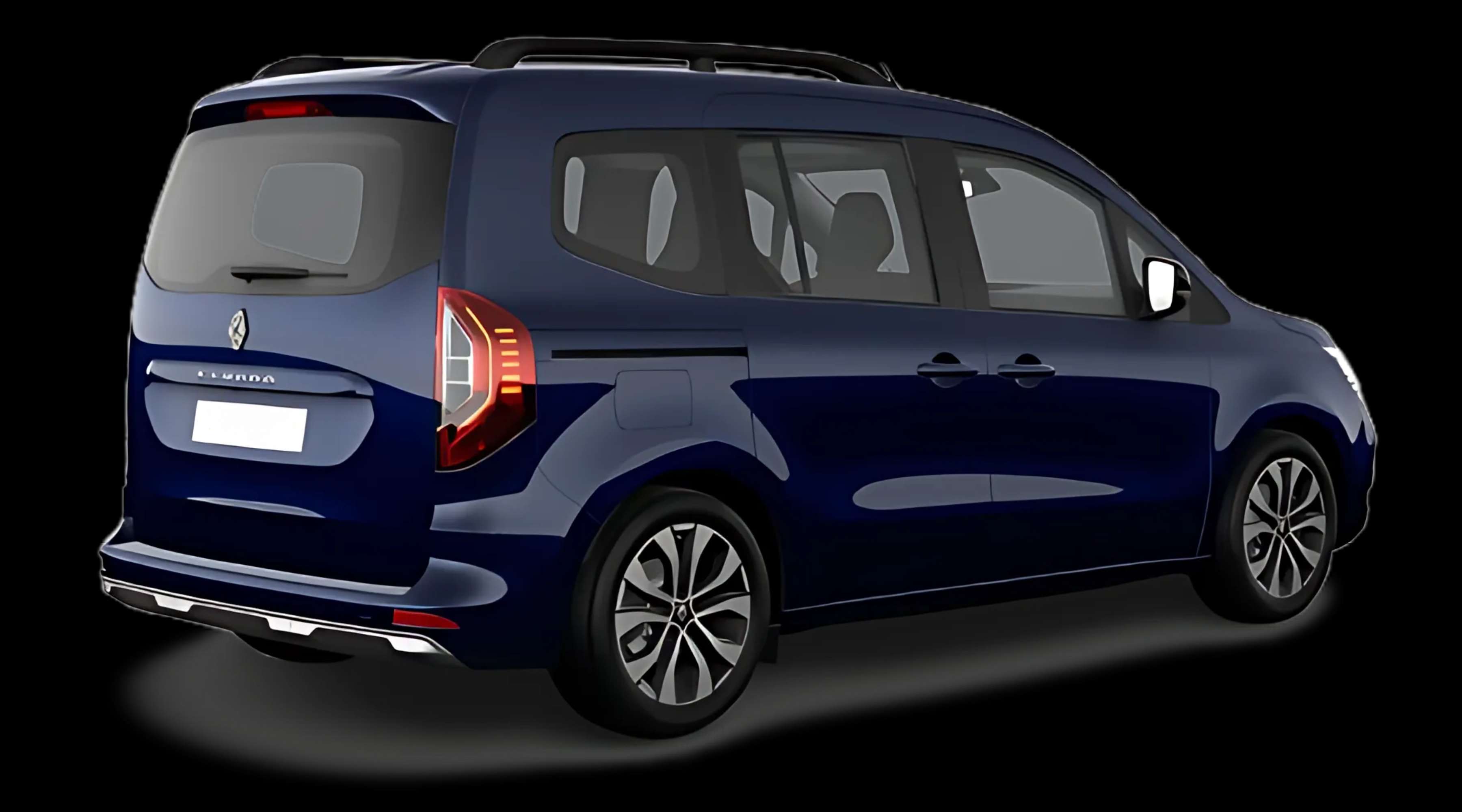 Schräge Heckansicht auf einen Renault Kangoo, freigestellt