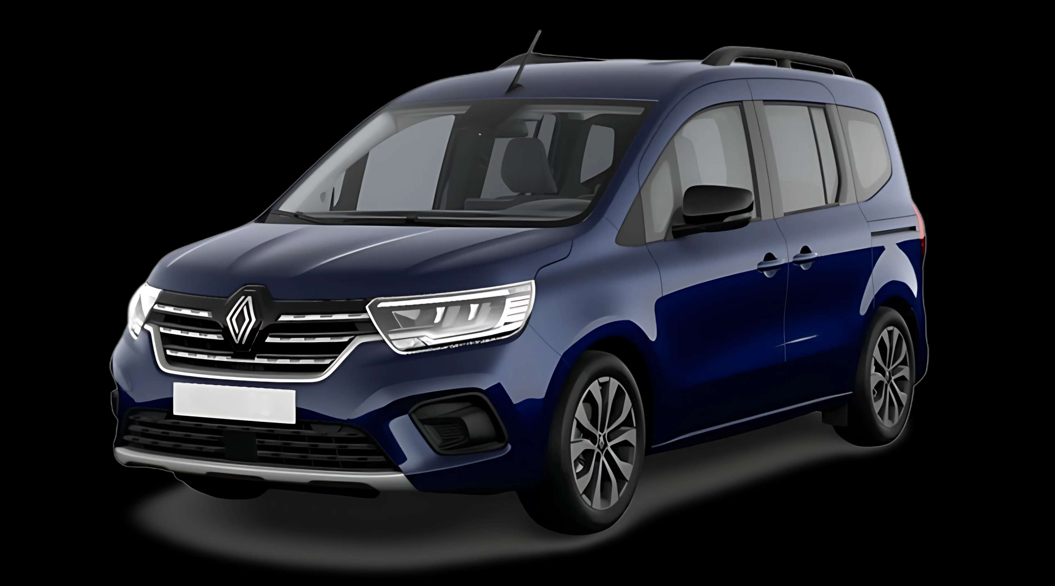 Schräge Frontansicht auf einen Renault Kangoo, freigestellt