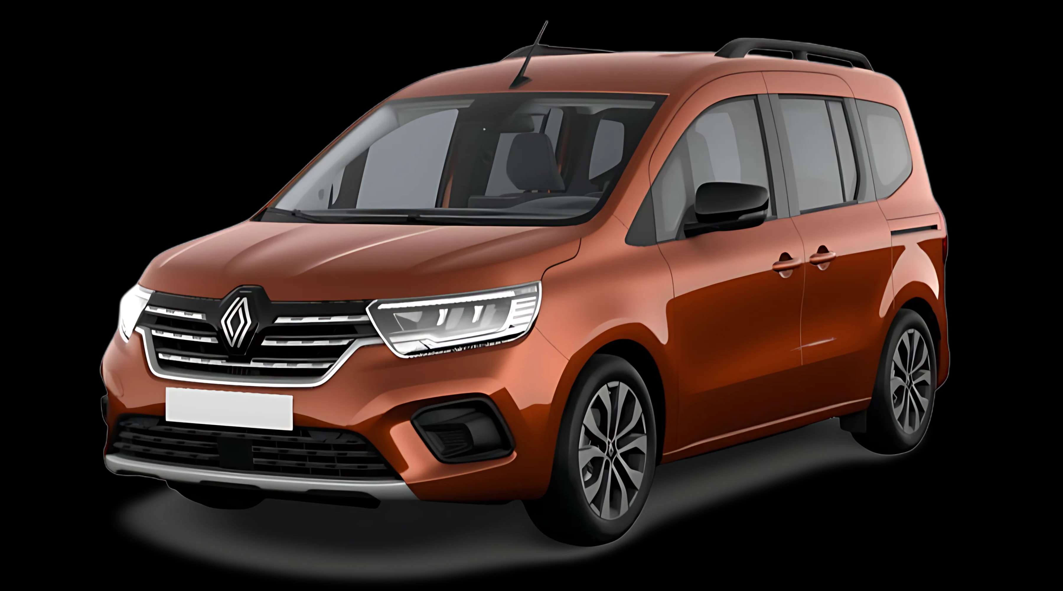 Schräge Frontansicht auf einen Renault Kangoo, freigestellt