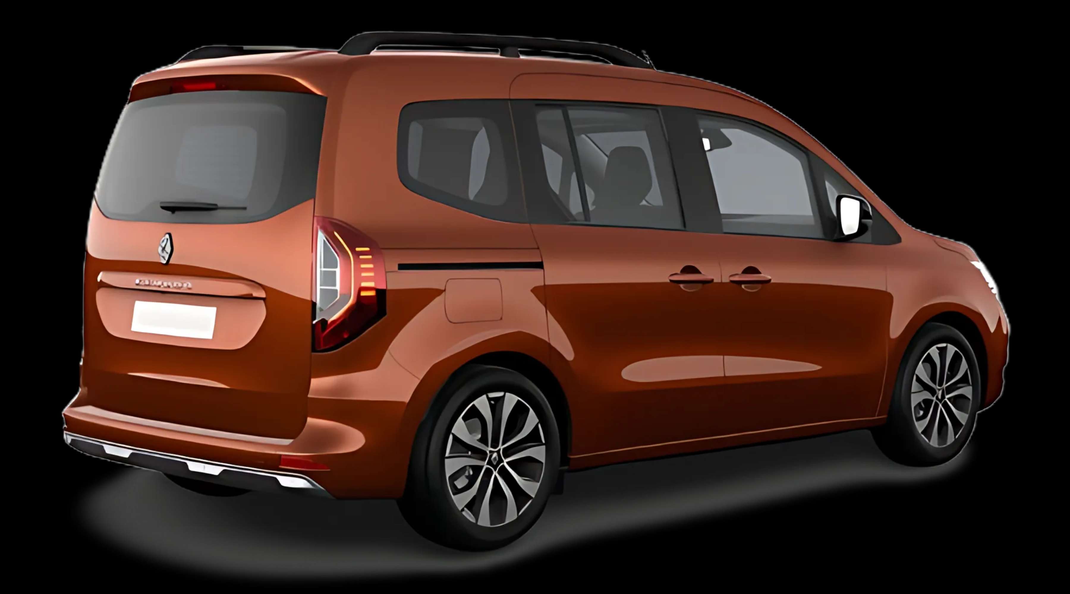 Schräge Heckansicht auf einen Renault Kangoo, freigestellt