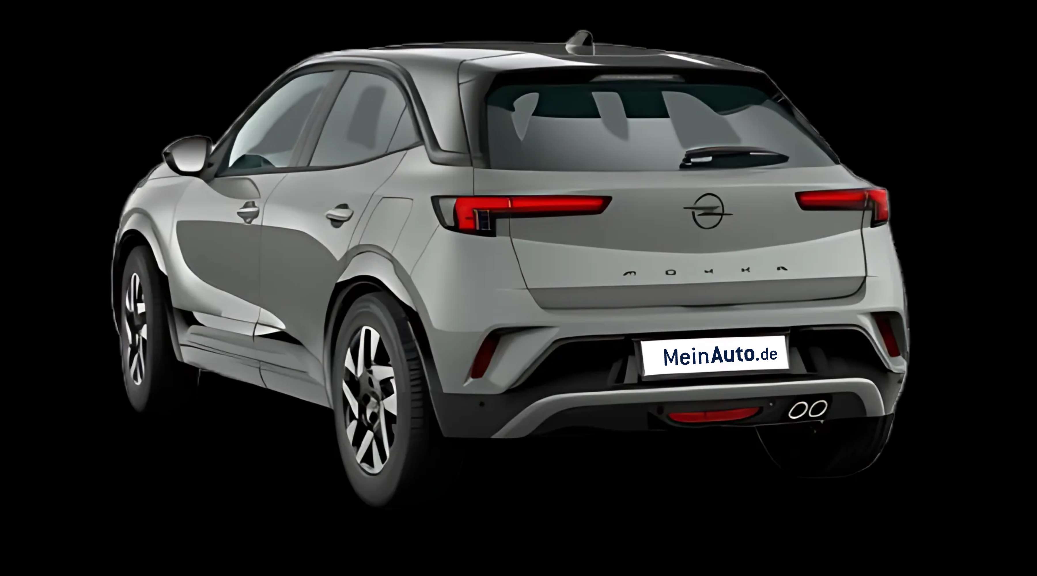 Schräge Heckansicht auf einen Opel Mokka, freigestellt