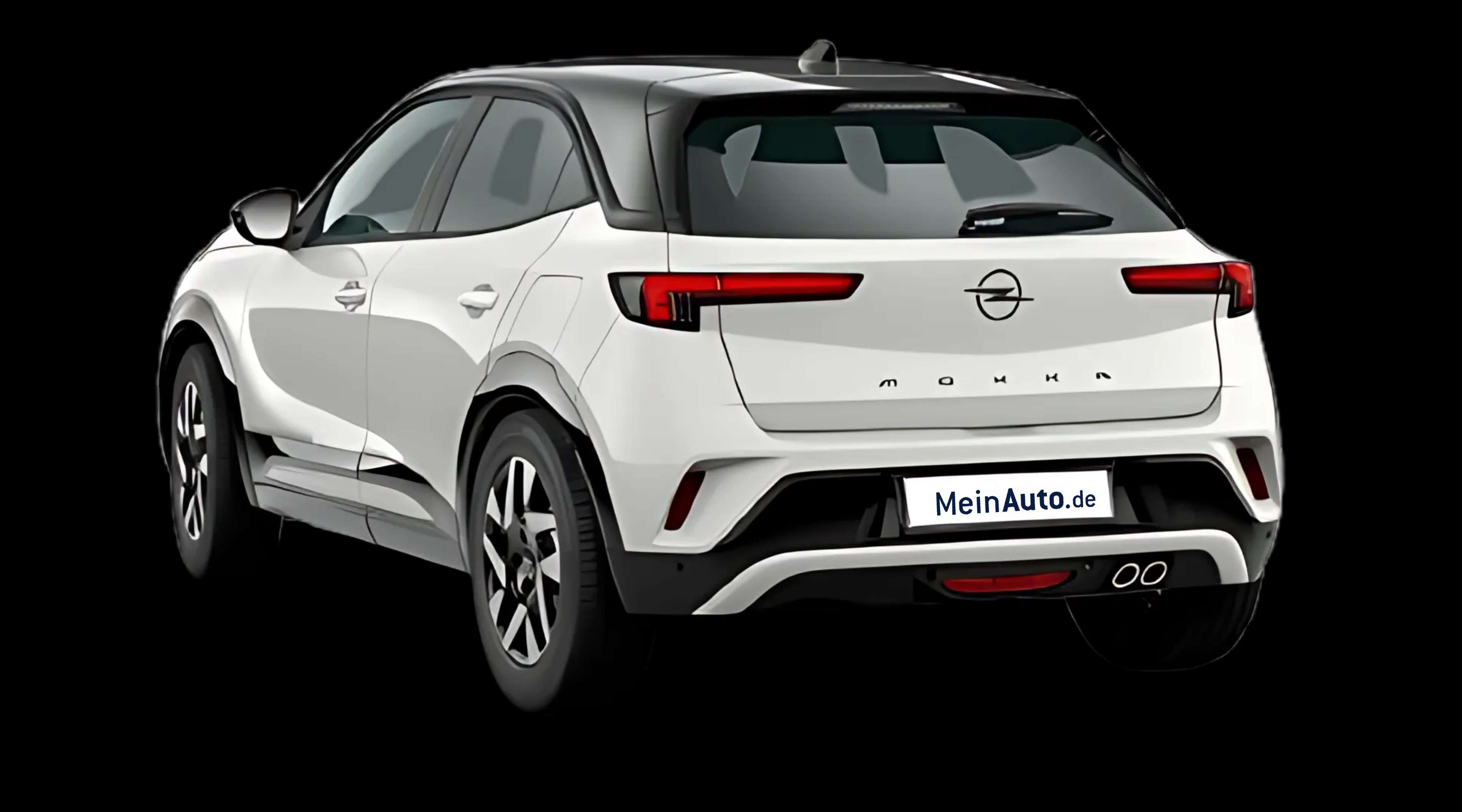 Schräge Heckansicht auf einen Opel Mokka, freigestellt