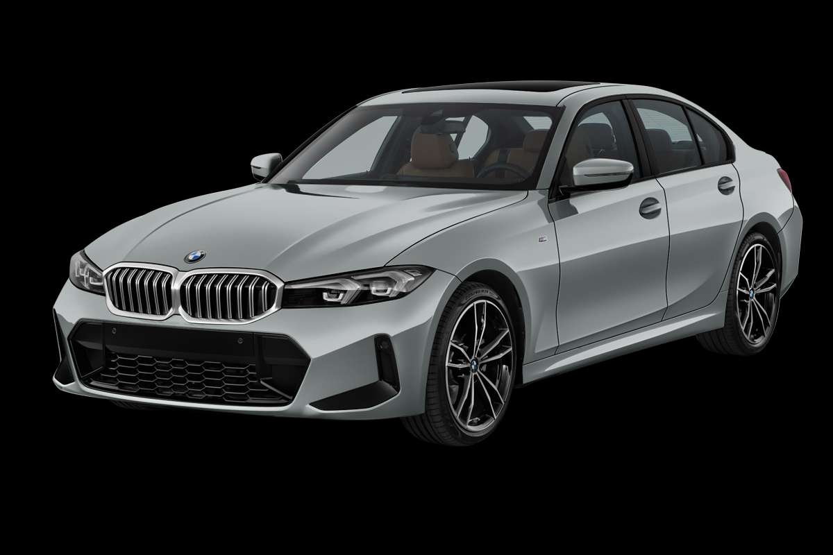 Schräge Frontansicht auf einen BMW 3er-Reihe, freigestellt