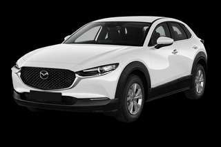 Schräge Frontansicht auf einen Mazda CX-30 Nagisa, freigestellt