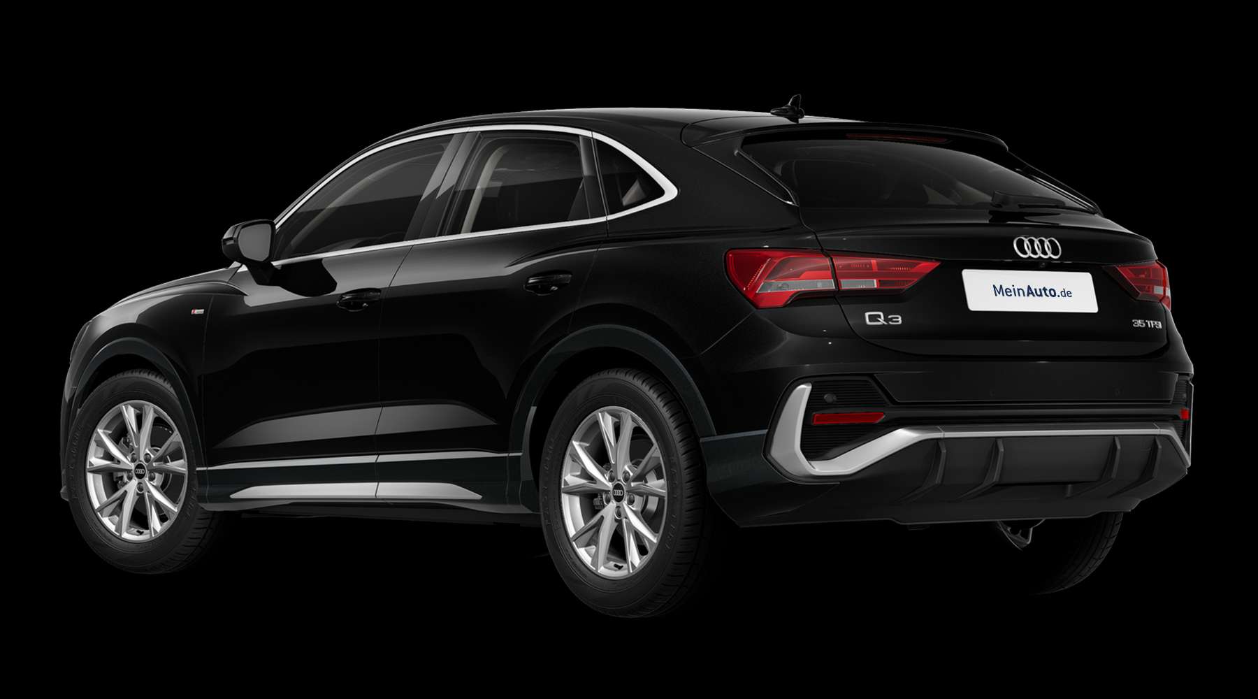 Schräge Heckansicht auf einen Audi Q3 Sportback, freigestellt