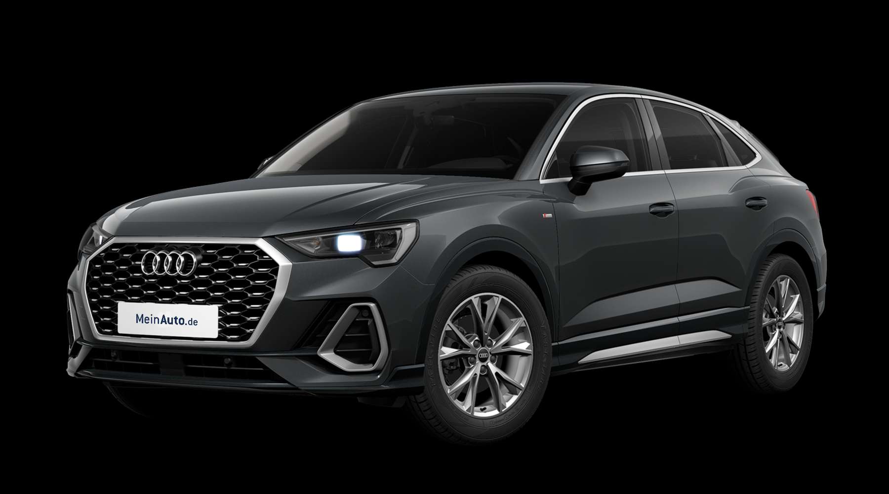 Schräge Frontansicht auf einen Audi Q3 Sportback, freigestellt