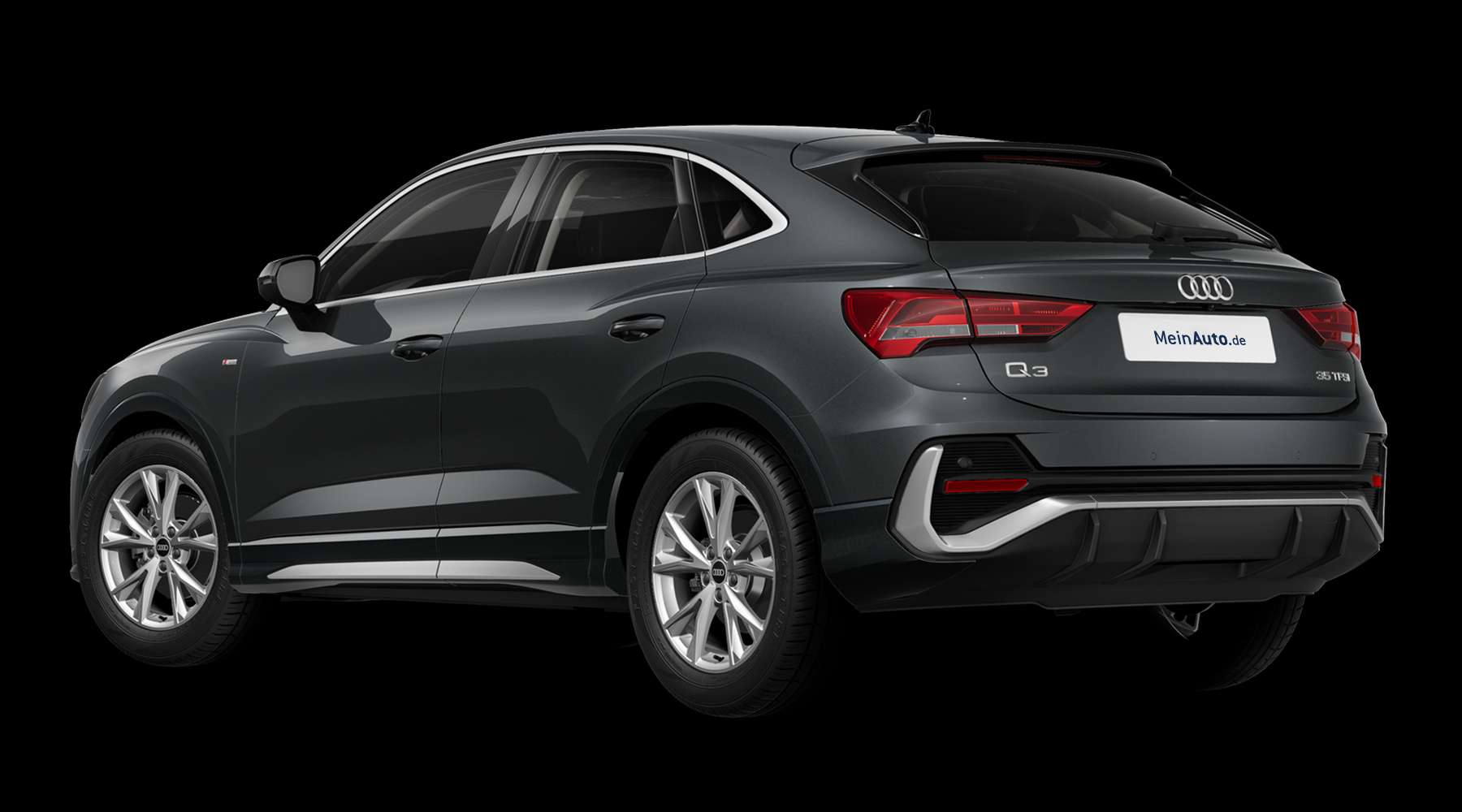 Schräge Heckansicht auf einen Audi Q3 Sportback, freigestellt
