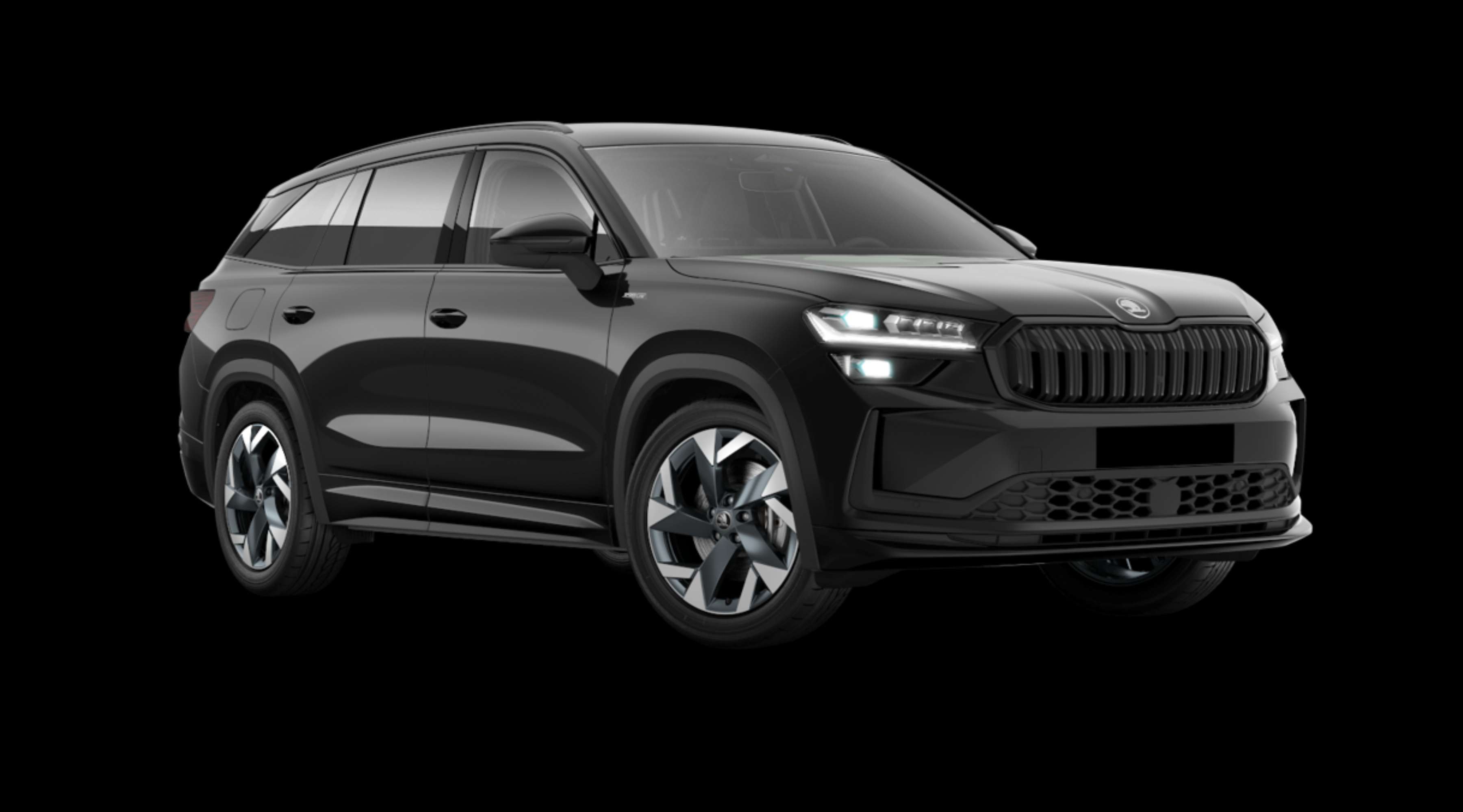 Schräge Frontansicht auf einen Skoda Kodiaq, freigestellt
