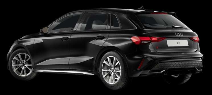 Schräge Heckansicht eines Audi A3, freigestellt