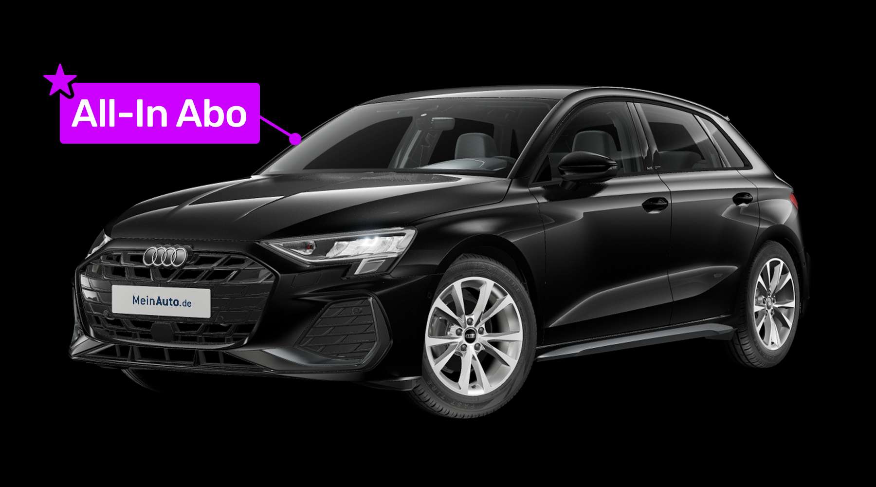 Schräge Frontansicht eines Audi A3, freigestellt