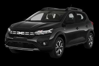Schräge Frontansicht auf einen Dacia Sandero Stepway Essential, freigestellt