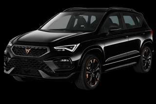 Schräge Frontansicht auf einen CUPRA Ateca Tribe Edition, freigestellt