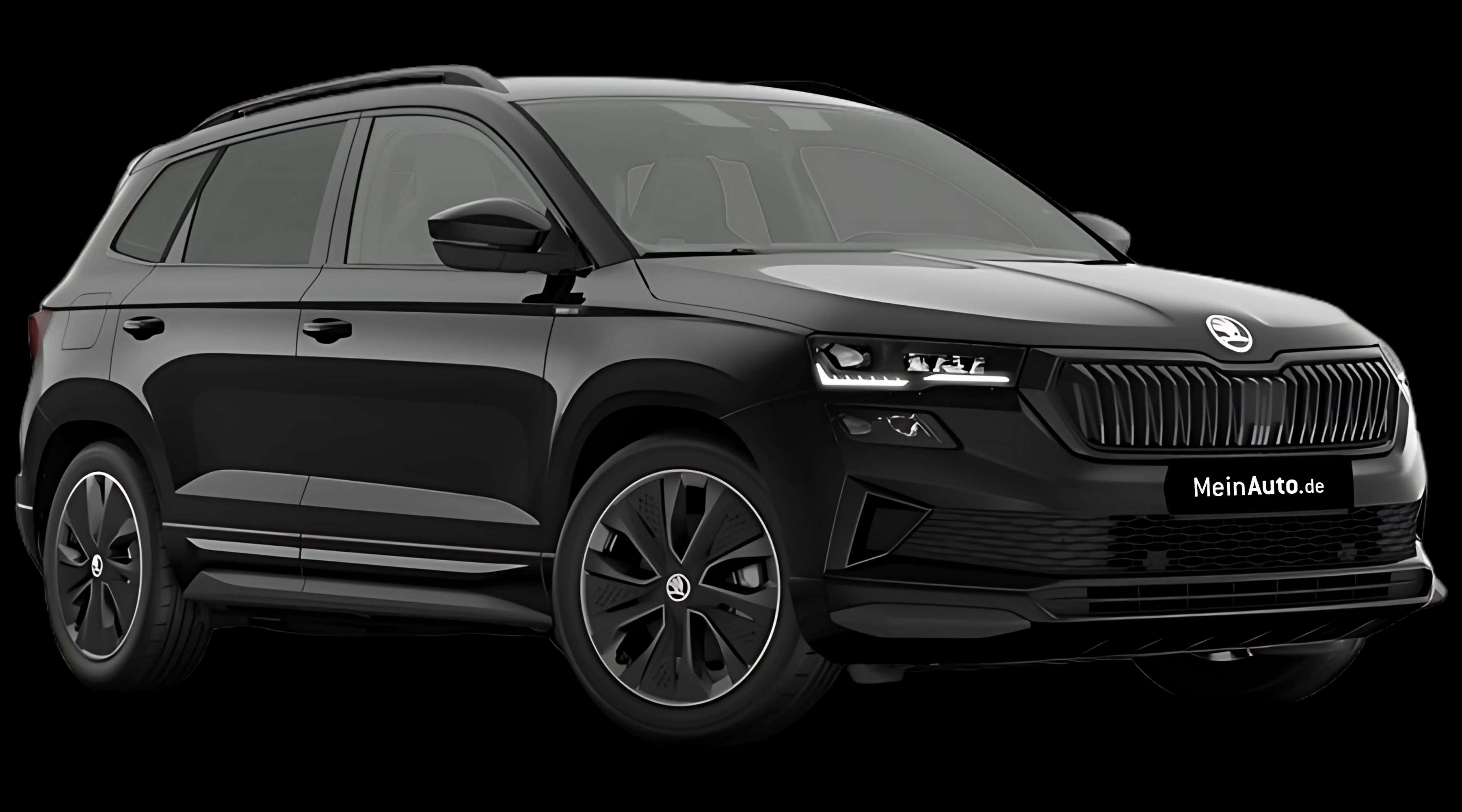 Schräge Frontansicht auf einen Skoda Karoq, freigestellt
