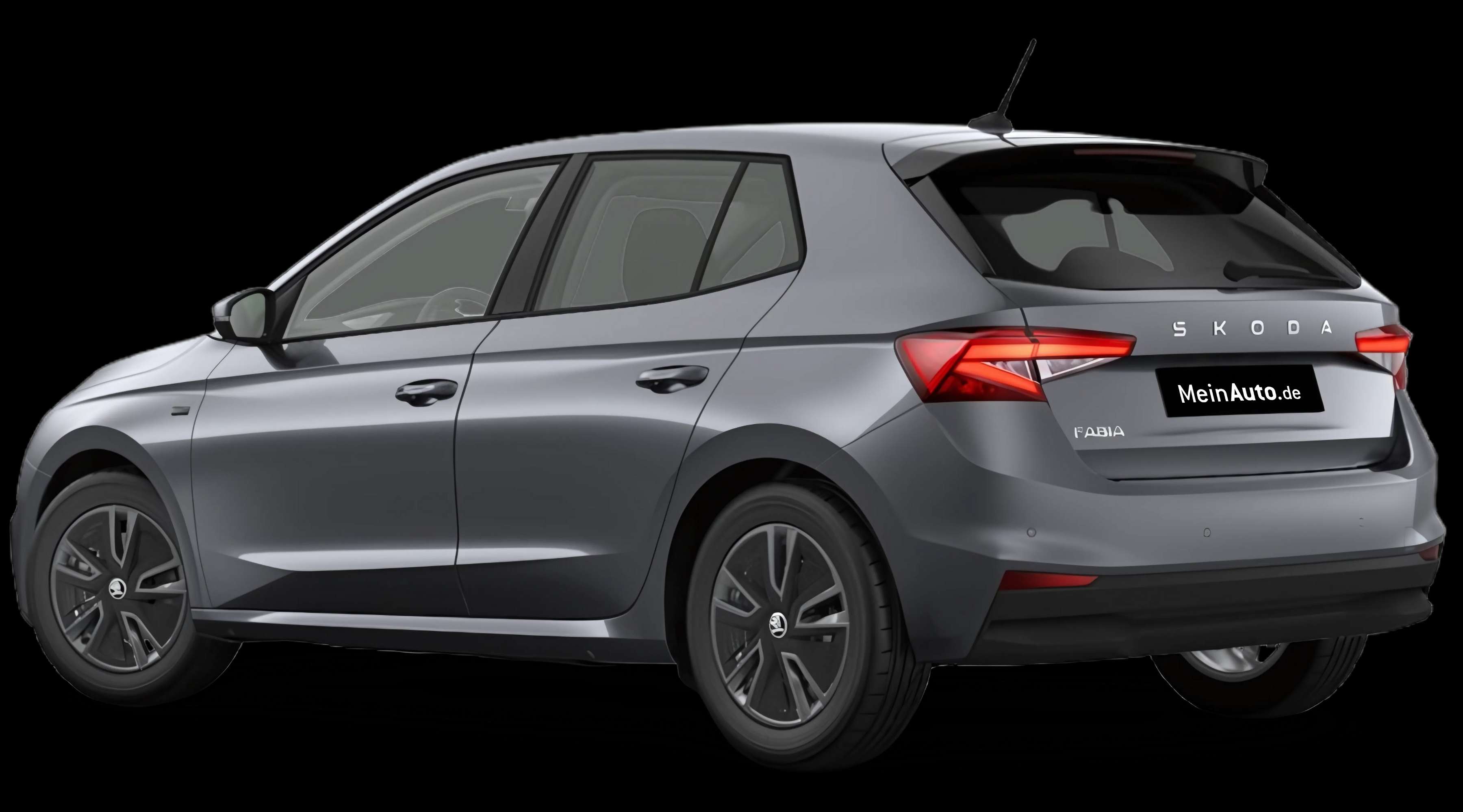 Schräge Heckansicht auf einen Skoda Fabia, freigestellt