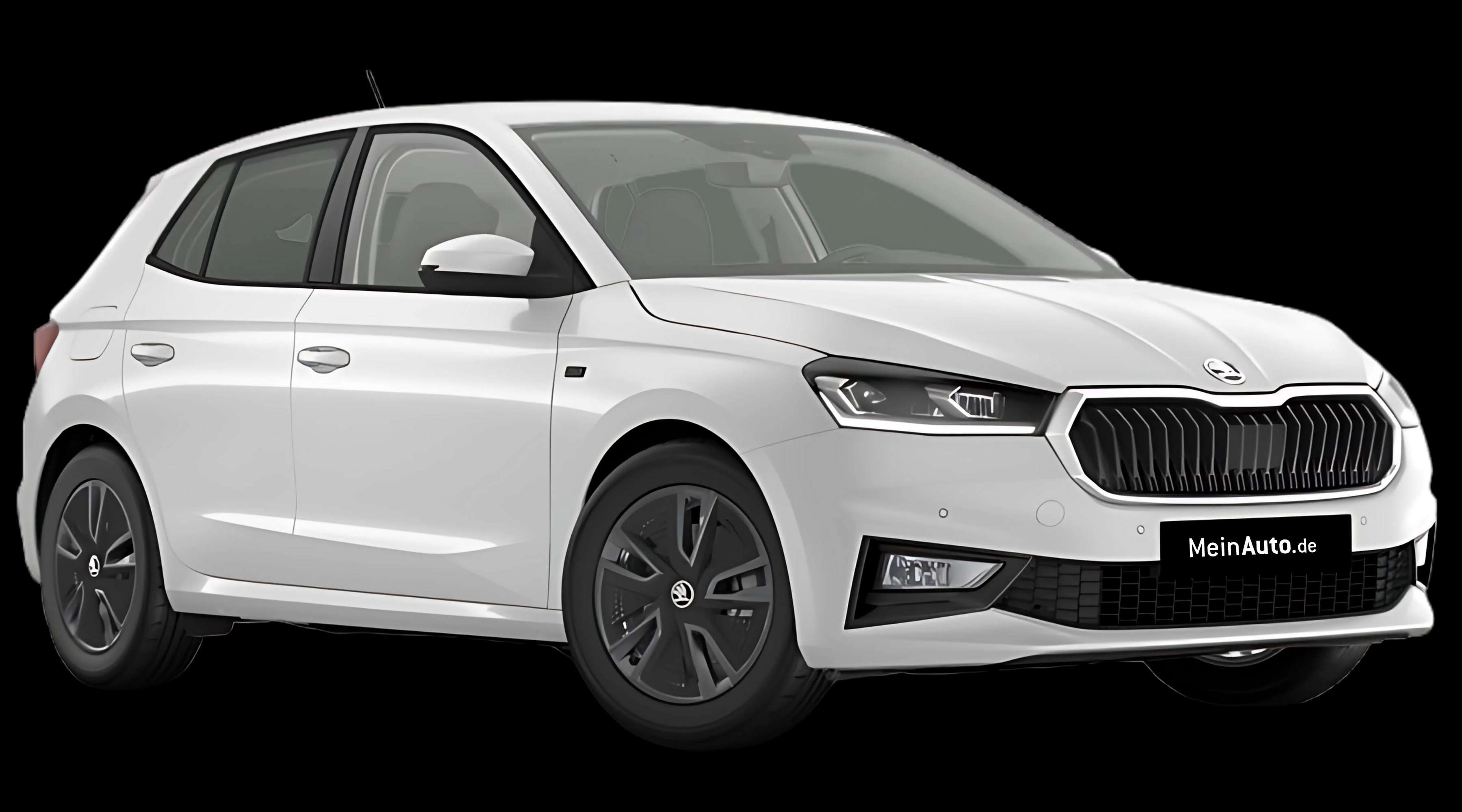 Schräge Frontansicht auf einen Skoda Fabia, freigestellt