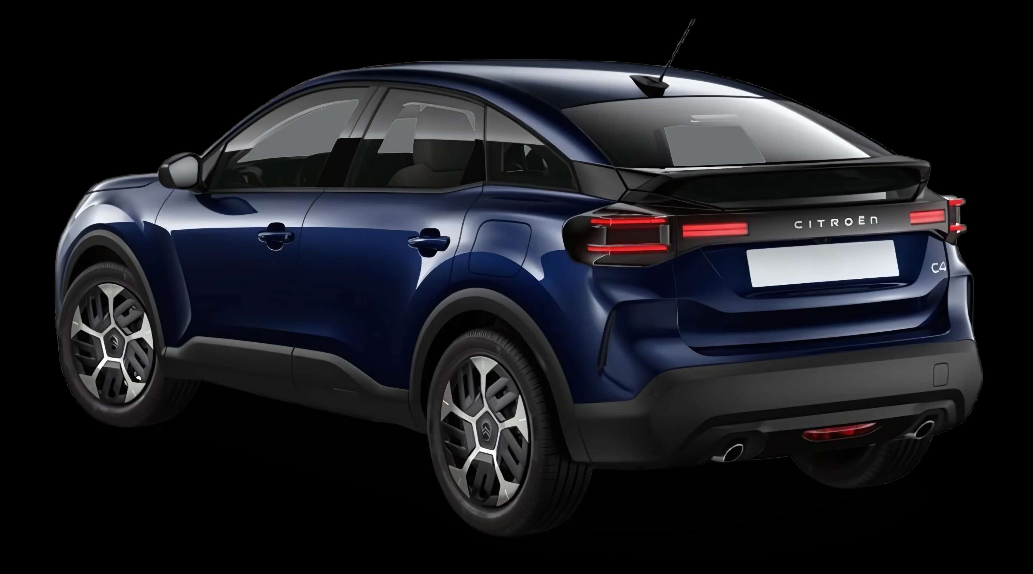 Schräge Heckansicht auf einen Citroën C4, freigestellt
