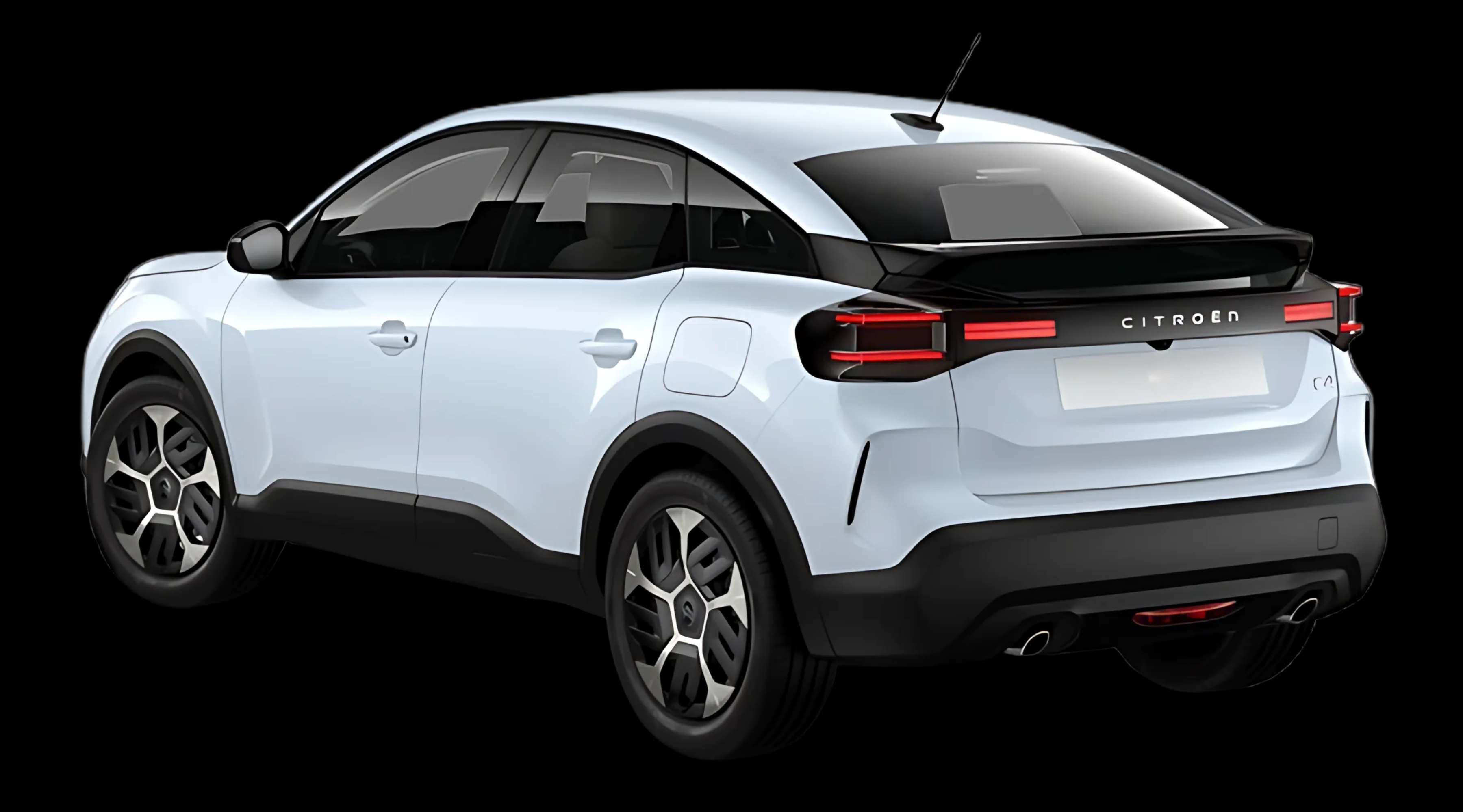 Schräge Heckansicht auf einen Citroën C4, freigestellt