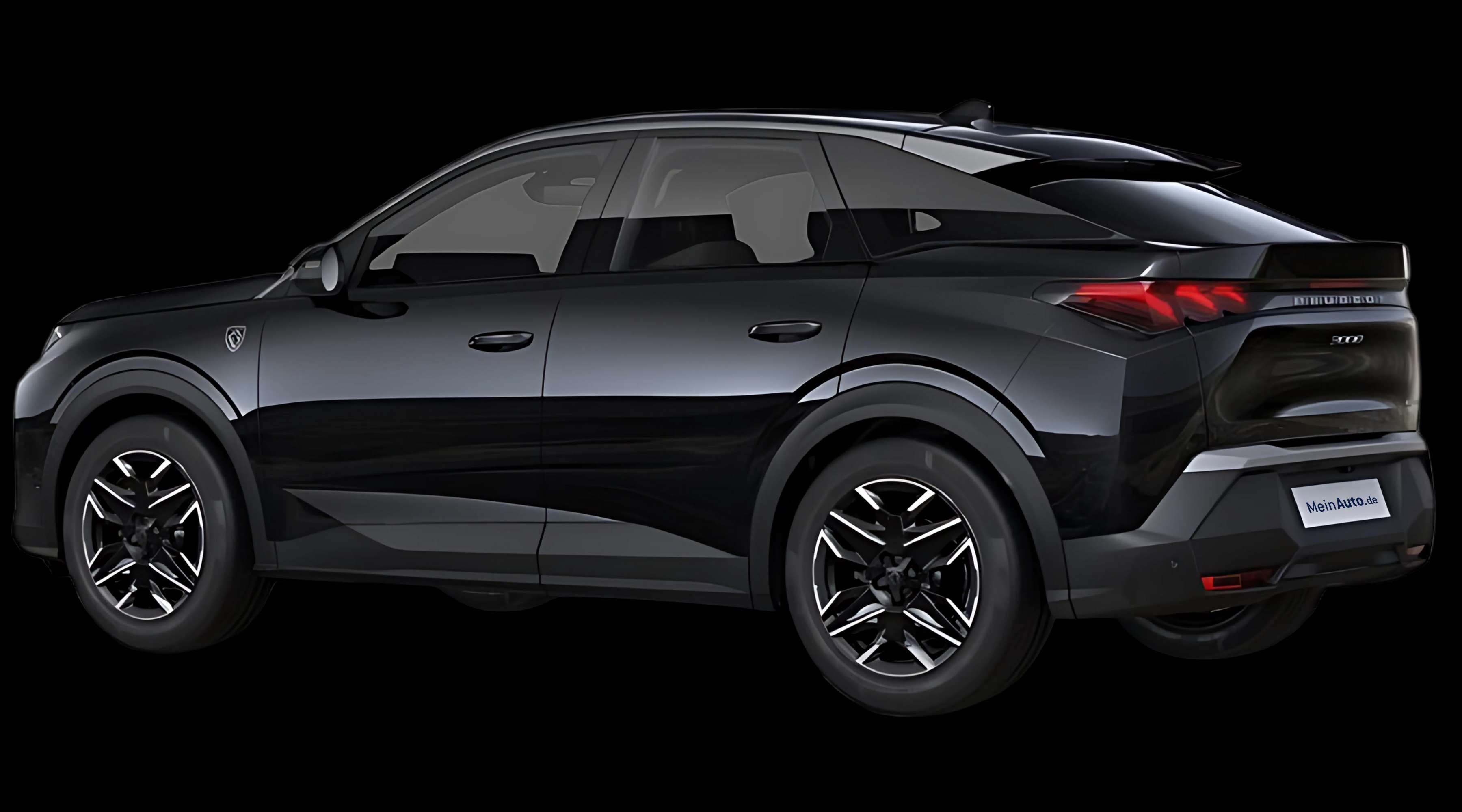 Schräge Heckansicht auf einen Peugeot 3008, freigestellt