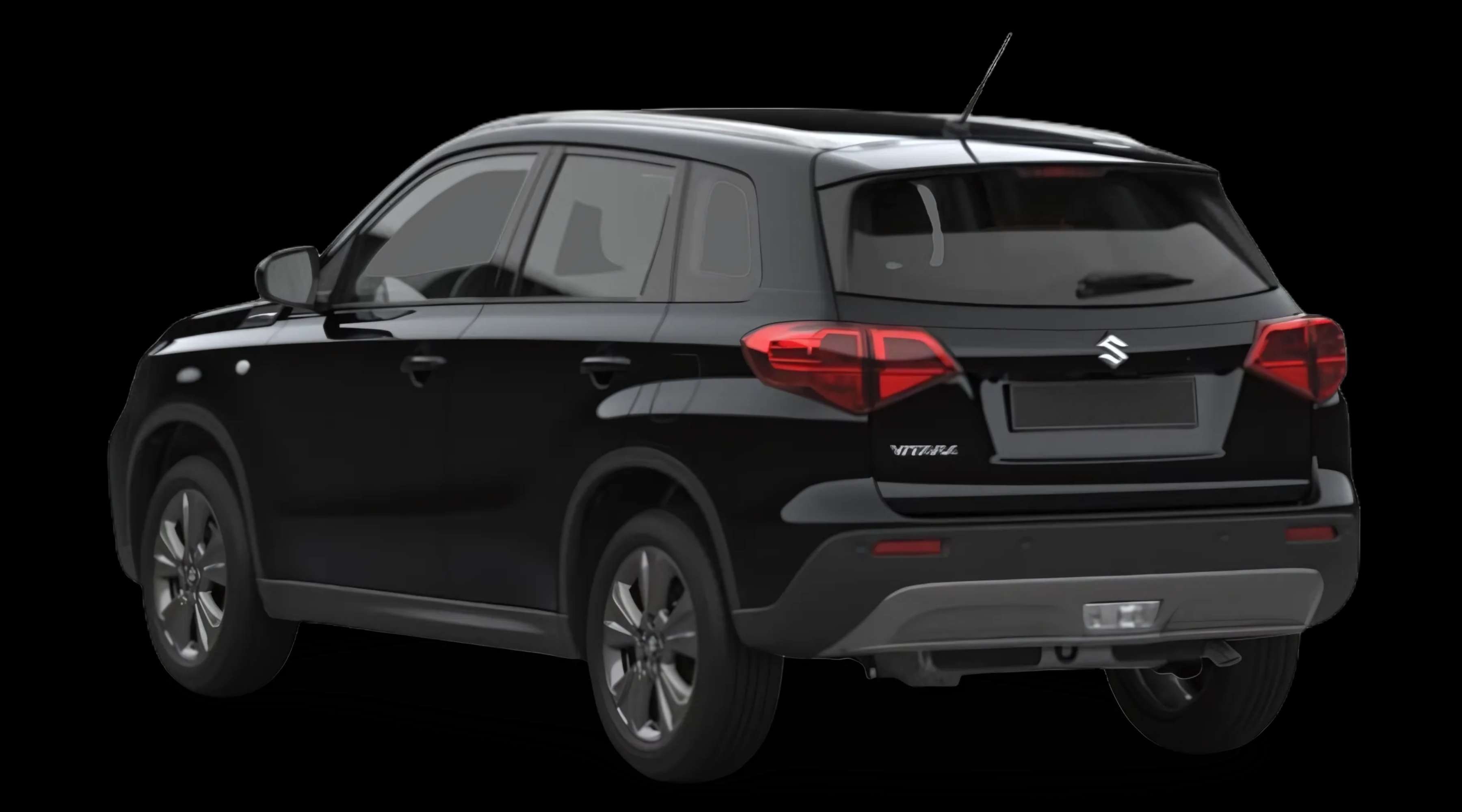 Schräge Heckansicht auf einen Suzuki Vitara, freigestellt