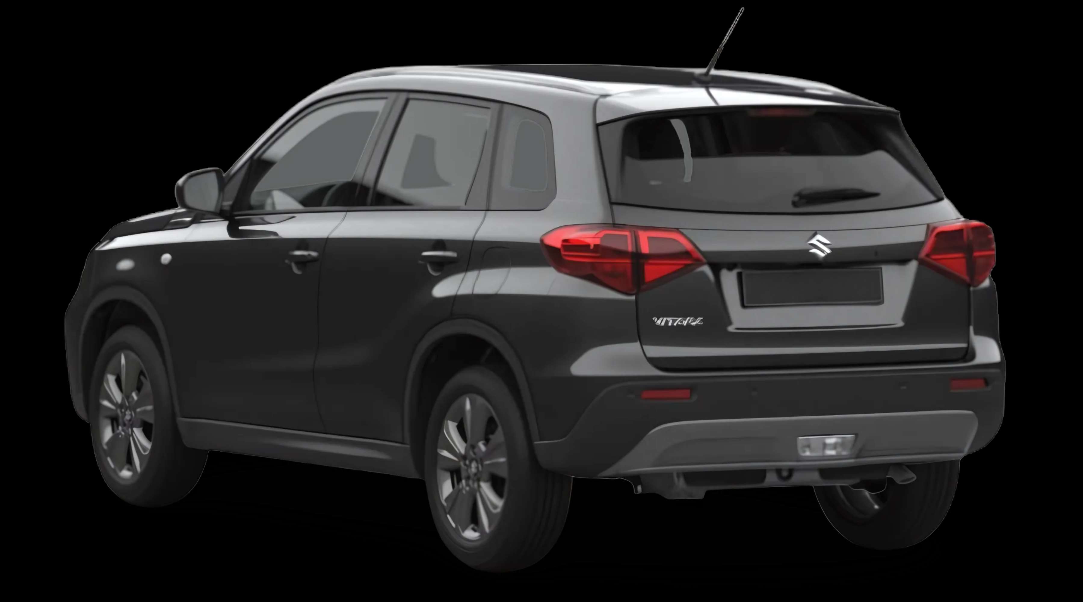 Schräge Heckansicht auf einen Suzuki Vitara, freigestellt