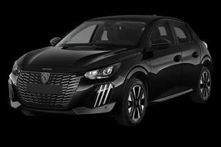 Schräge Frontansicht auf einen Peugeot 208 Business, freigestellt