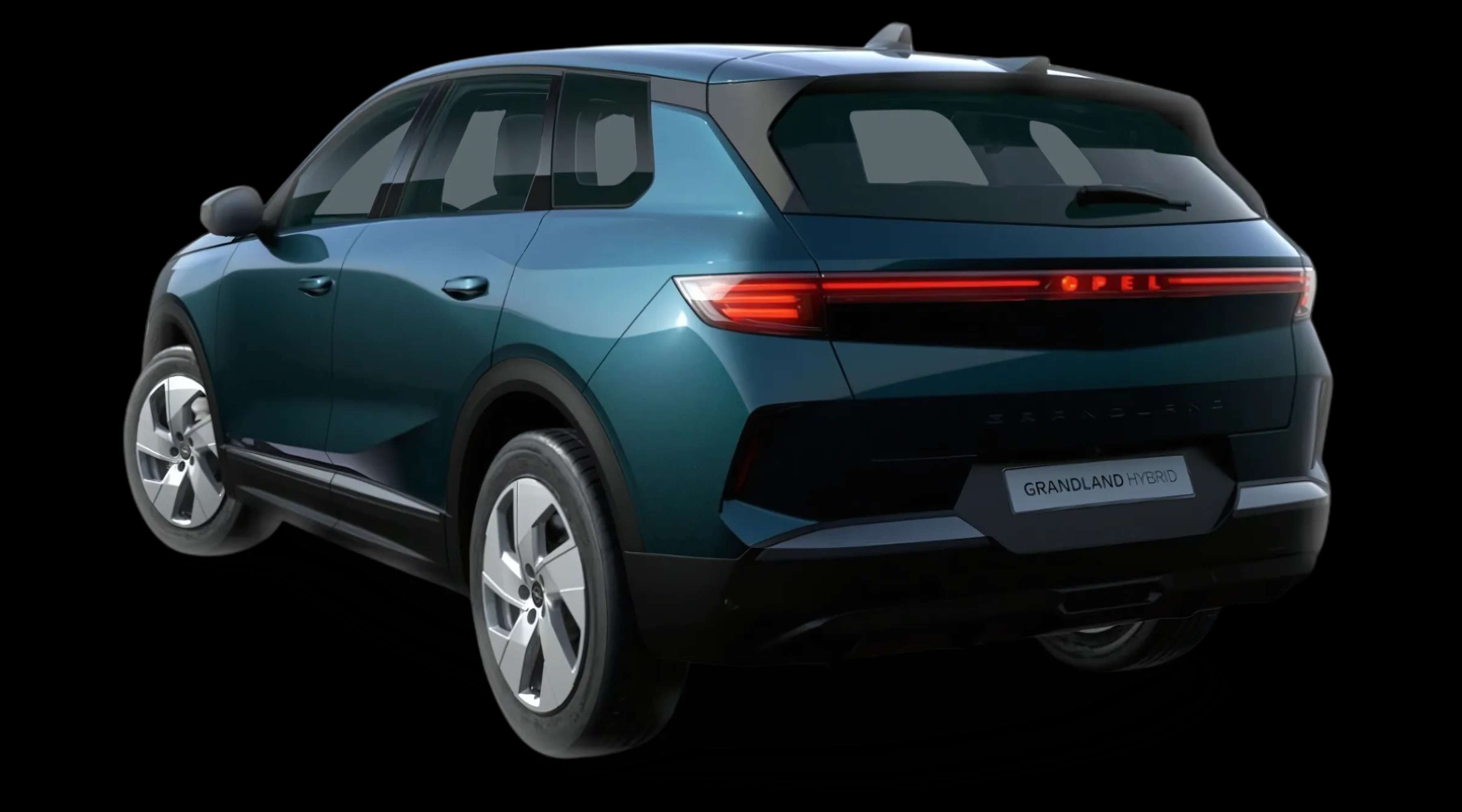 Schräge Heckansicht auf einen Opel Grandland, freigestellt