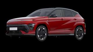 Schräge Frontansicht auf einen Hyundai Kona Elektro N Line X, freigestellt
