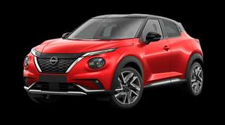 Schräge Frontansicht auf einen Nissan JUKE TEKNA, freigestellt