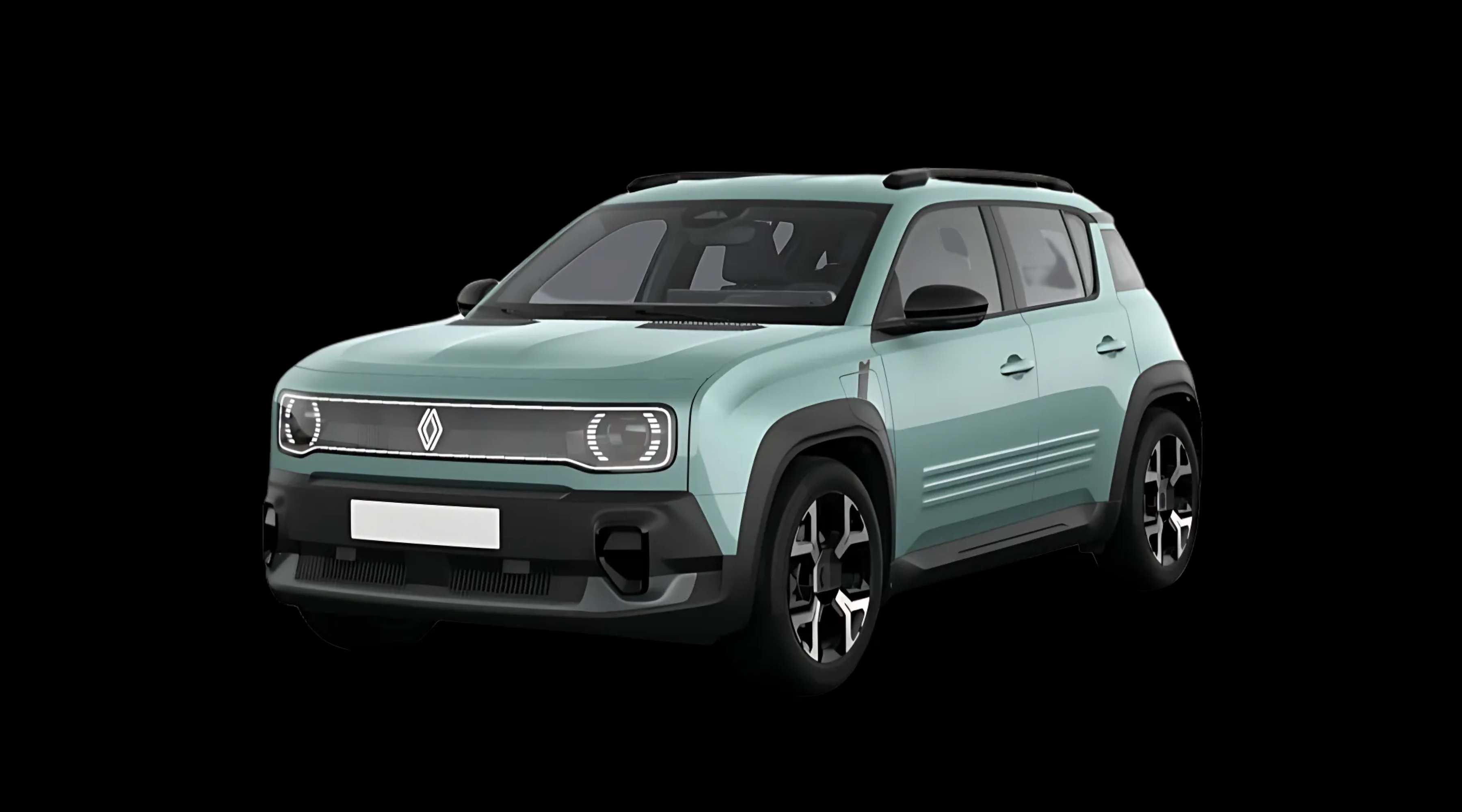 Schräge Frontansicht eines Renault 4 E-TECH, freigestellt