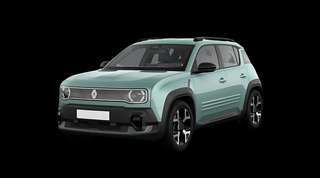 Schräge Frontansicht auf einen Renault 4 E-TECH Techno, freigestellt