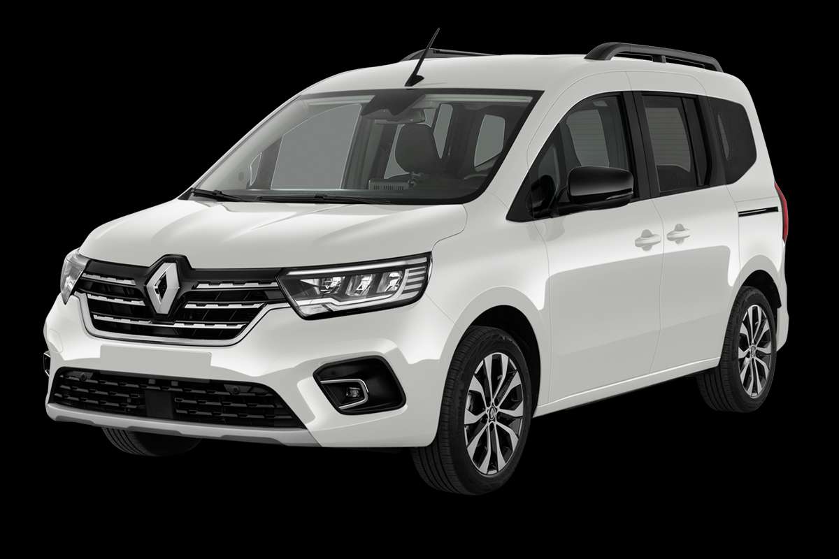 Schräge Frontansicht auf einen Renault Kangoo, freigestellt