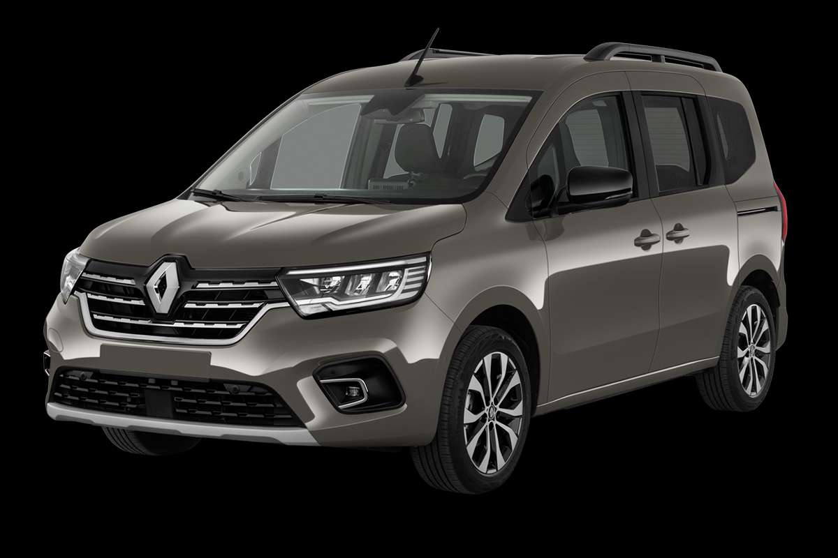 Schräge Frontansicht auf einen Renault Kangoo, freigestellt