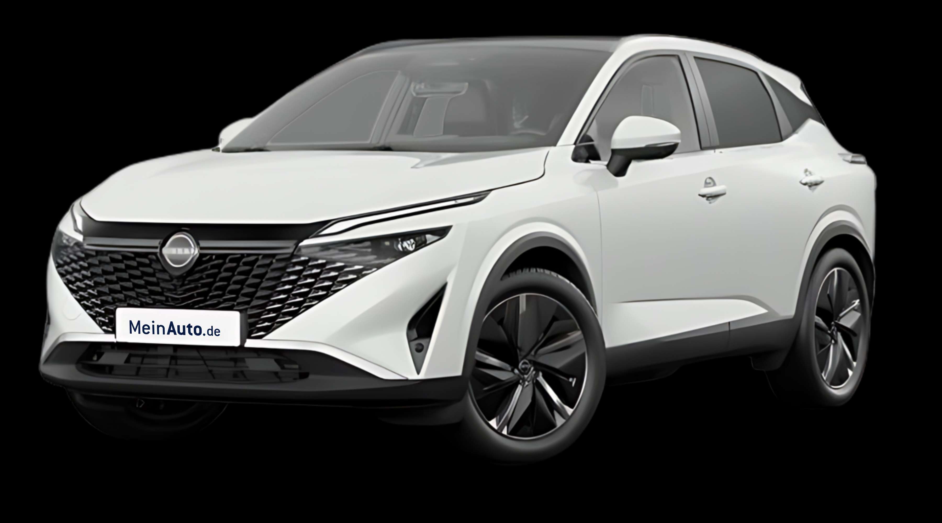 Schräge Frontansicht auf einen Nissan Qashqai, freigestellt