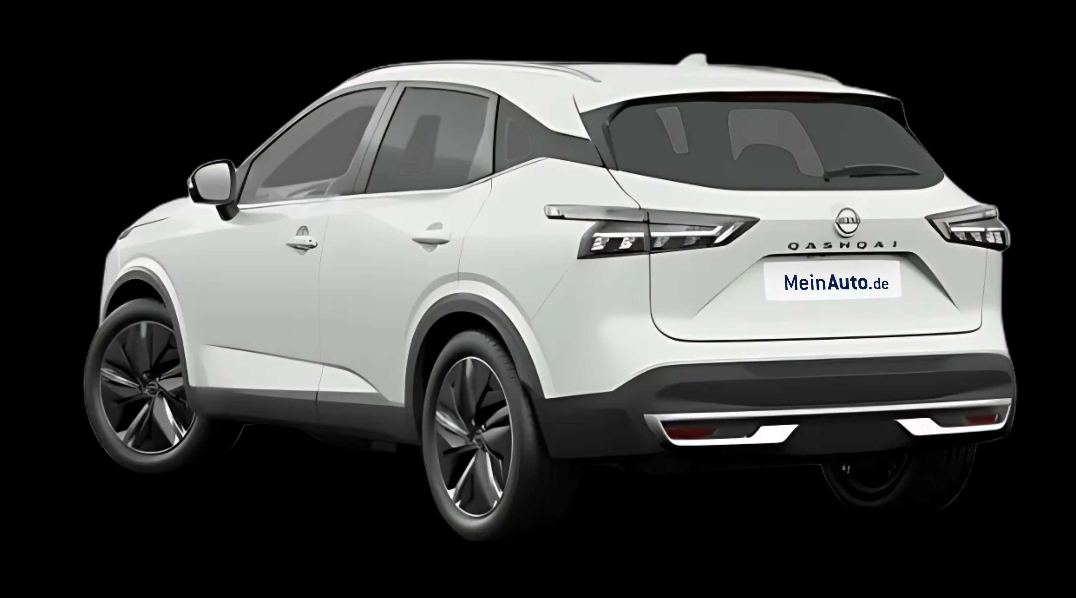 Schräge Heckansicht auf einen Nissan Qashqai, freigestellt