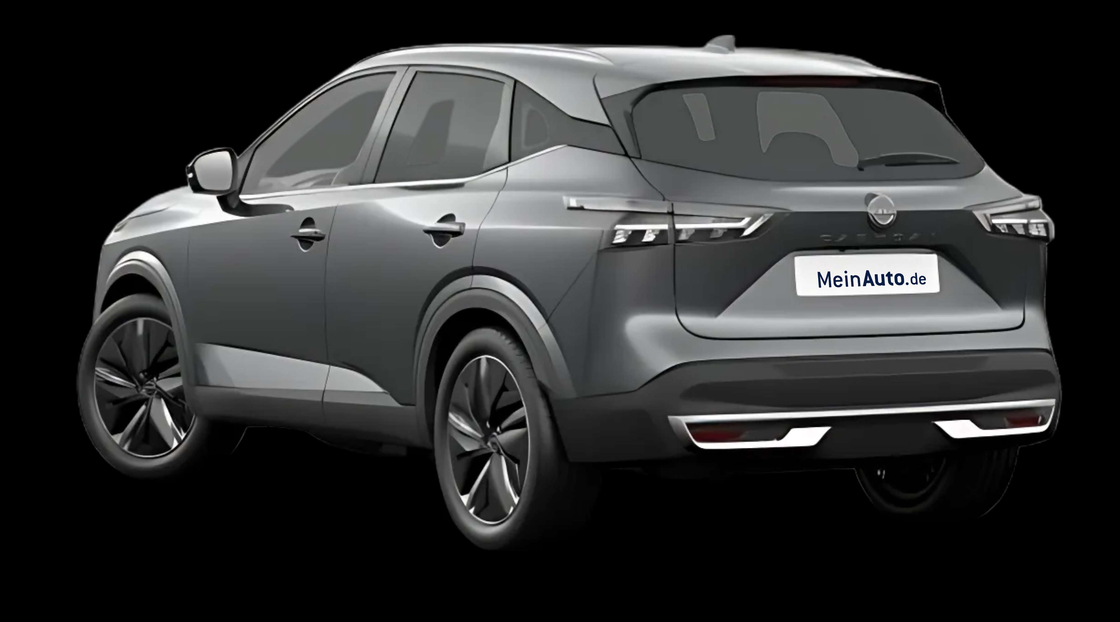 Schräge Heckansicht auf einen Nissan Qashqai, freigestellt