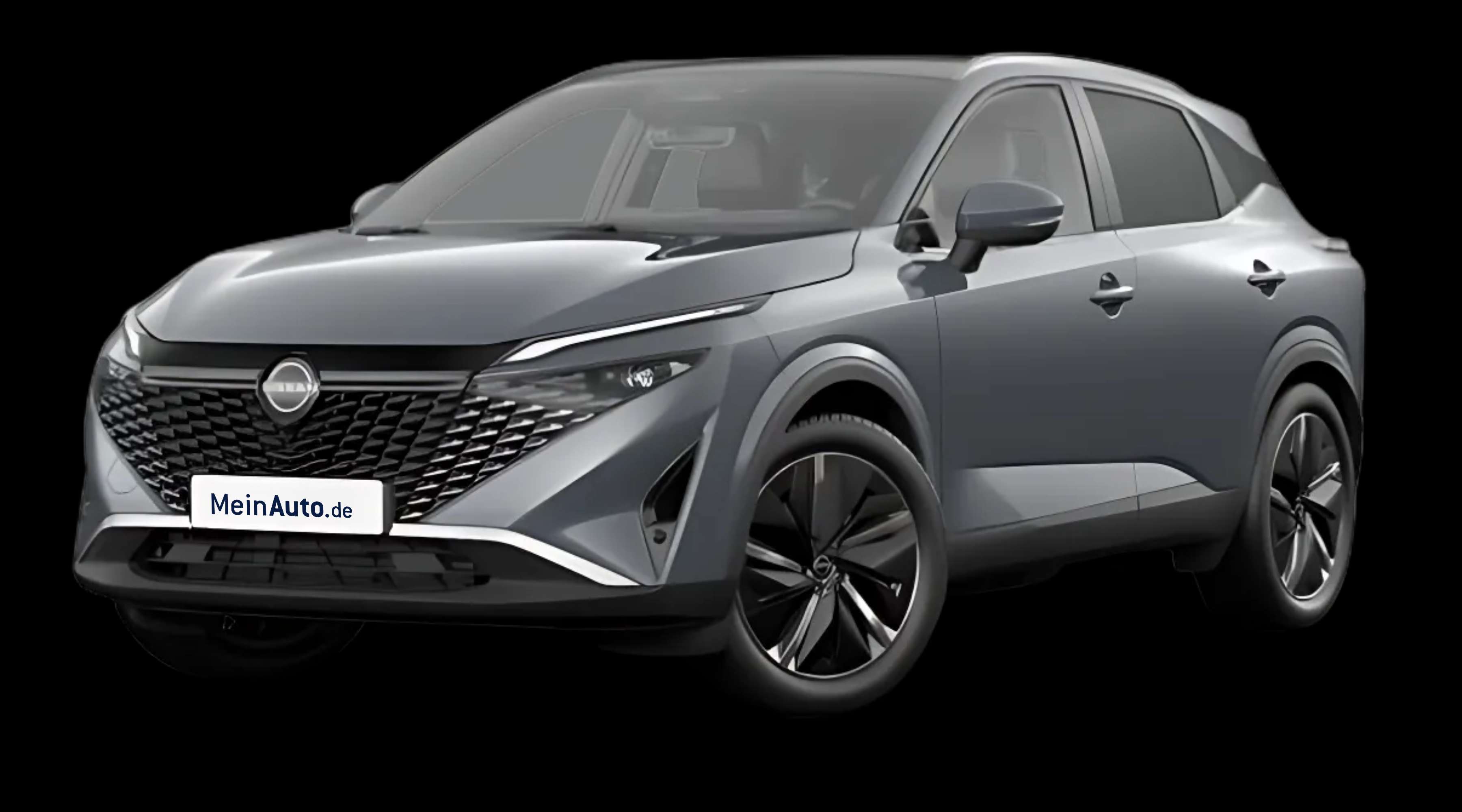 Schräge Frontansicht auf einen Nissan Qashqai, freigestellt